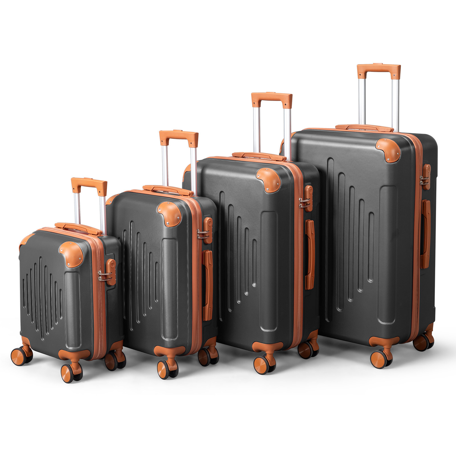 Image of 4-piece Hardside Expandable Luggage Set – White & Brown Suitcases With 360° Spinner Wheels, Lightweight Durable Hard Shell Travel Carry-on & Checked Bags (16/20/24/28 Inch)