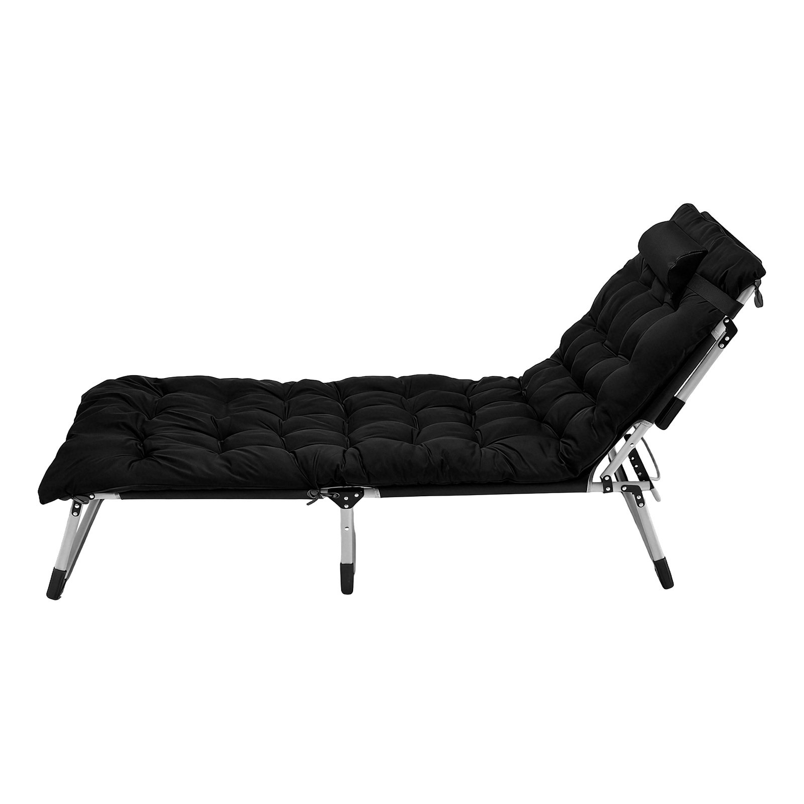 Black Portable Folding Camping Bed with Adjustable Backrest