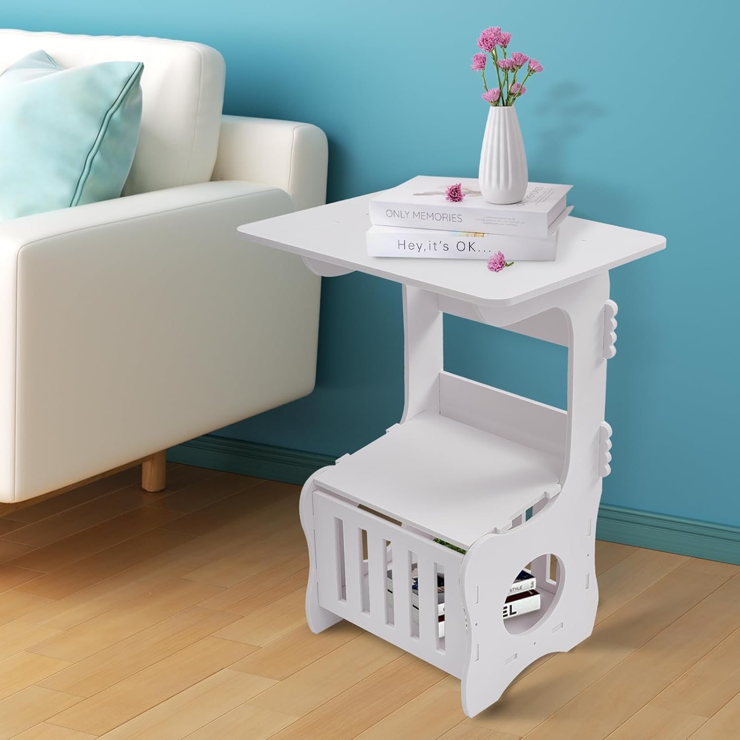 TEMU Slim Side Table Storage Table Narrow Bedside Storage Shelves, White Modern Nightstand For Small Spaces Bedroom Living Room Hallway Home Office