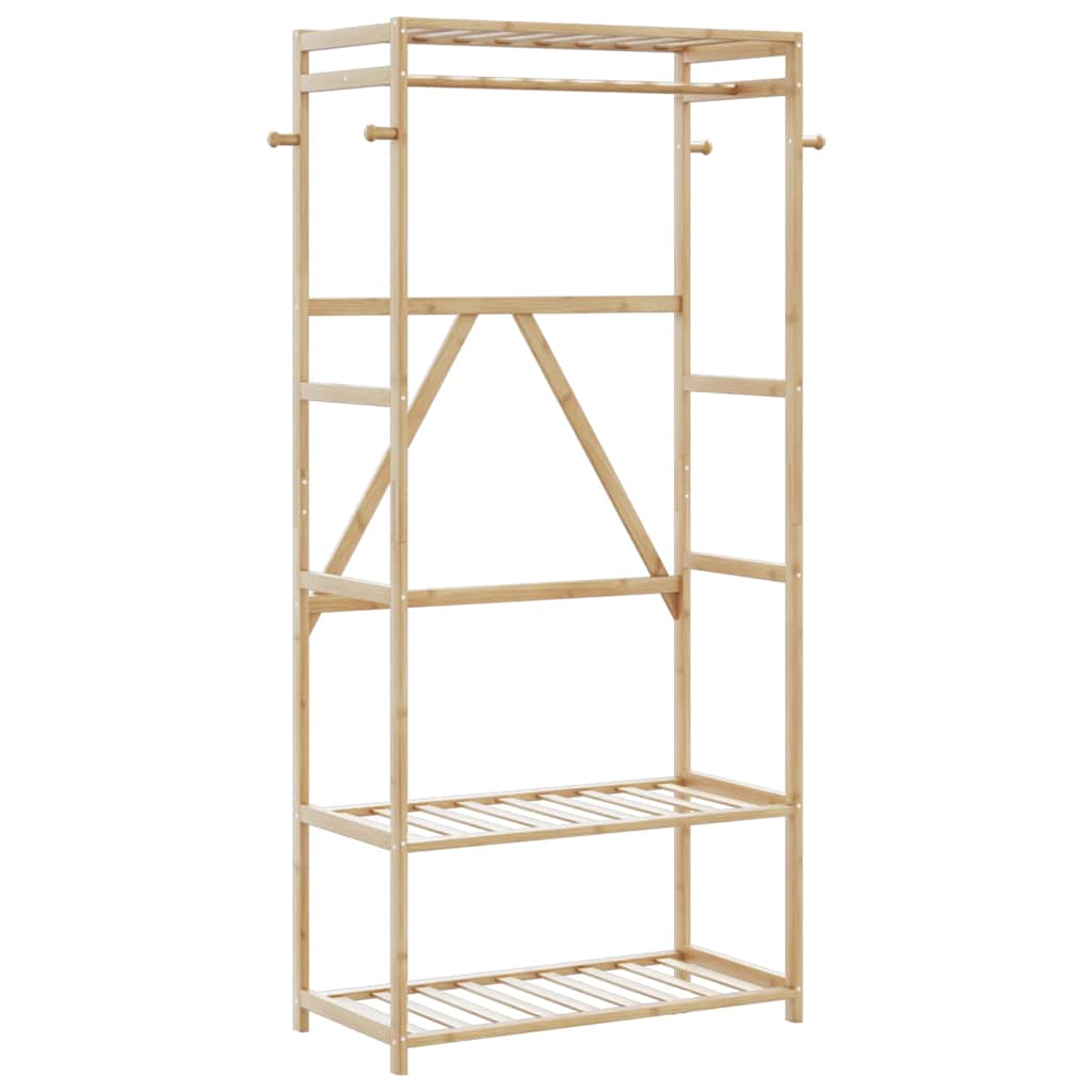 Image of Vidaxl Clothes Rack With Shelves 80x40x175 Cm Bamboo, Coat Stand With Shelf, Garment Rack With Hooks, Coat Stand With Shoe Rack
