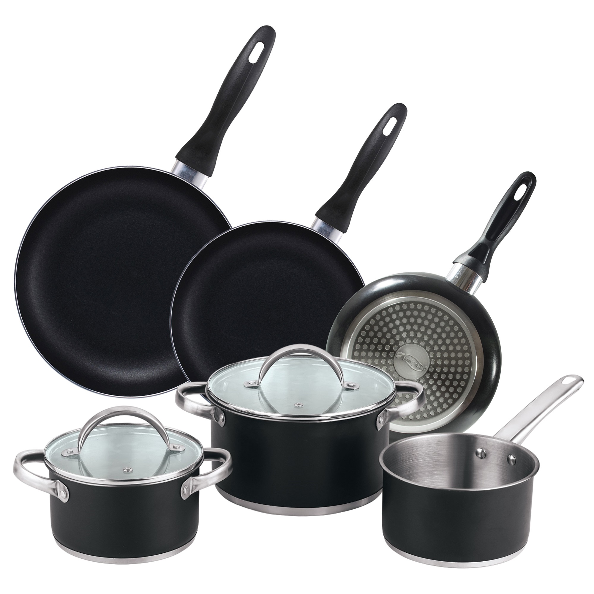 Image of 5-piece Kitchen Pot Set With Lids Ø16/ø20/ø24 + San Pressed Aluminum Frying Pan Set Ø16/ø20/ø24
