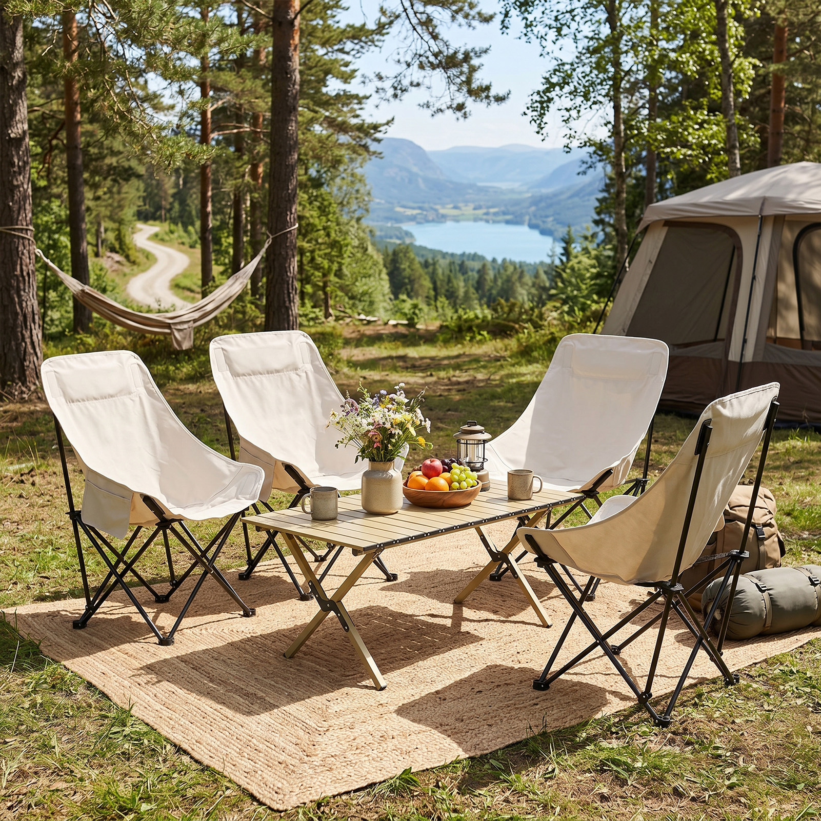 5pcs Outdoor Table and Chair Set, Khaki Square Table