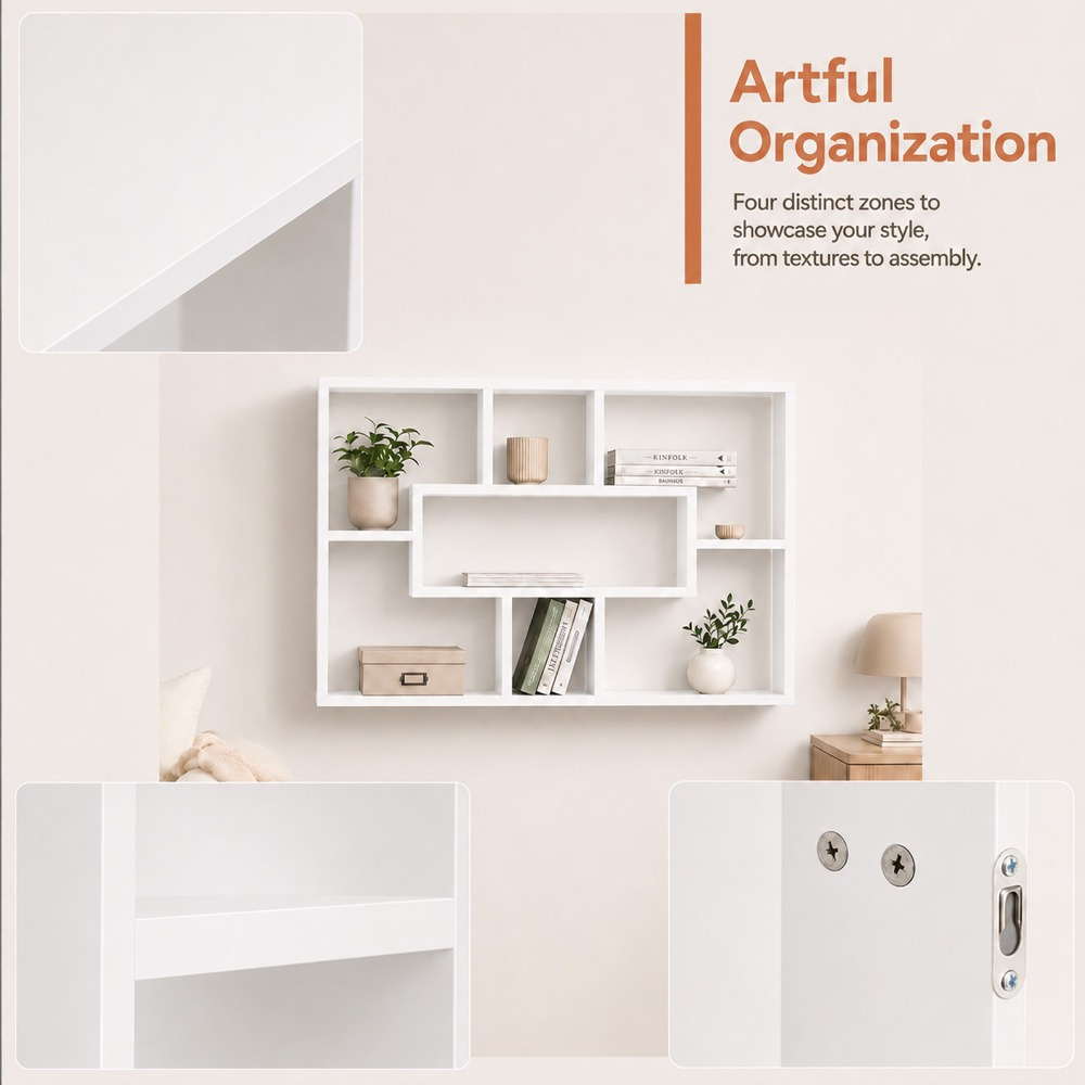 White Wall Mounted Floating Shelf with Compartments for Multi-Storage
