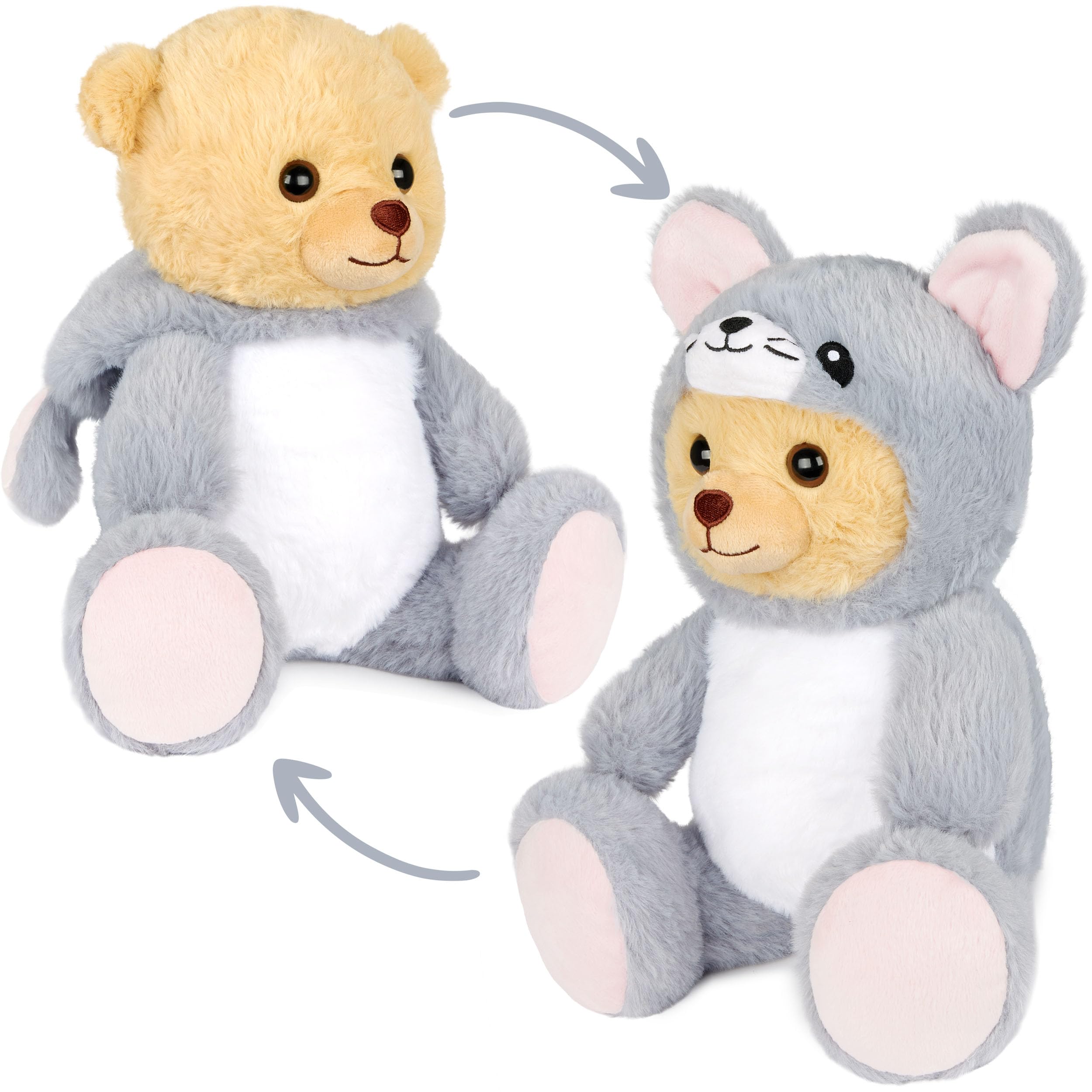 Image of Teddy Mouse - 25 Cm Teddy Bear In Mouse Costume With Hood - Plush Toy For Cuddly - Gift For Children - Grey