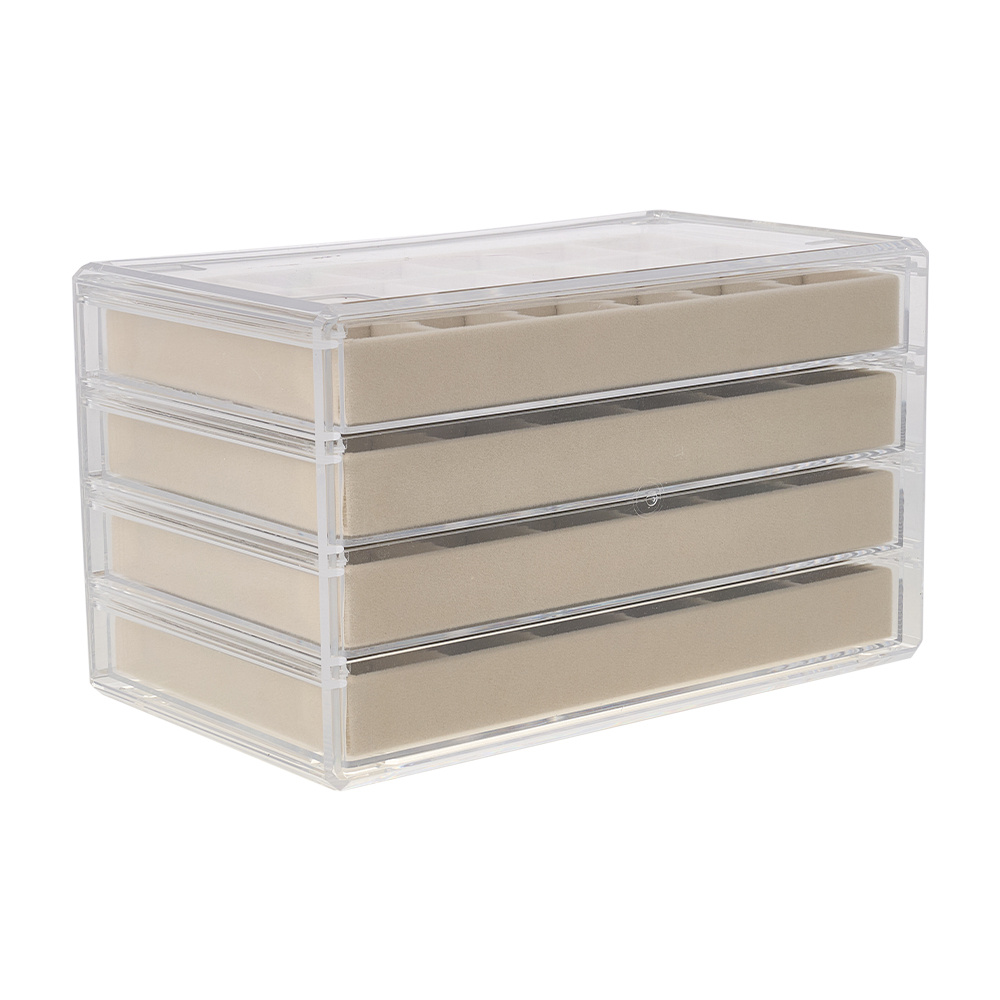 Adjustable 4-Drawer Jewelry Organizer Box, Clear Acrylic