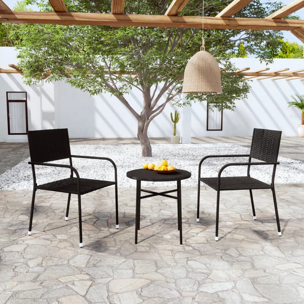 Image of Vidaxl Garden Furniture 3pcs Bistro Set Balcony Set Garden Set Balcony Furniture Seating Group Garden Set Garden Table Garden Chair Poly Rattan Black