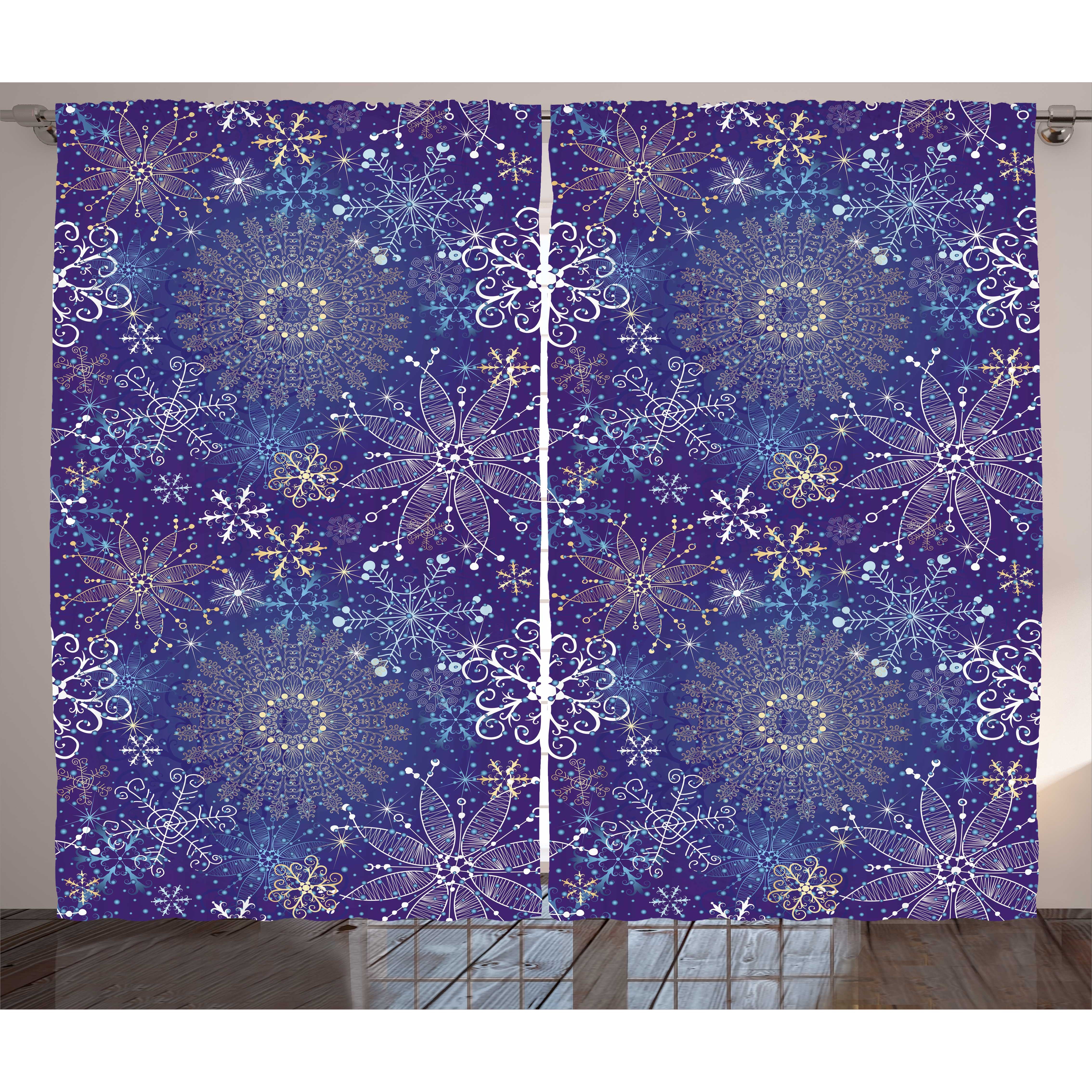 Image of Dark Curtain, Snowflake Christmas Art, Bedroom Band Curtain With Loops And Hooks, 280 Cm, Multicolored