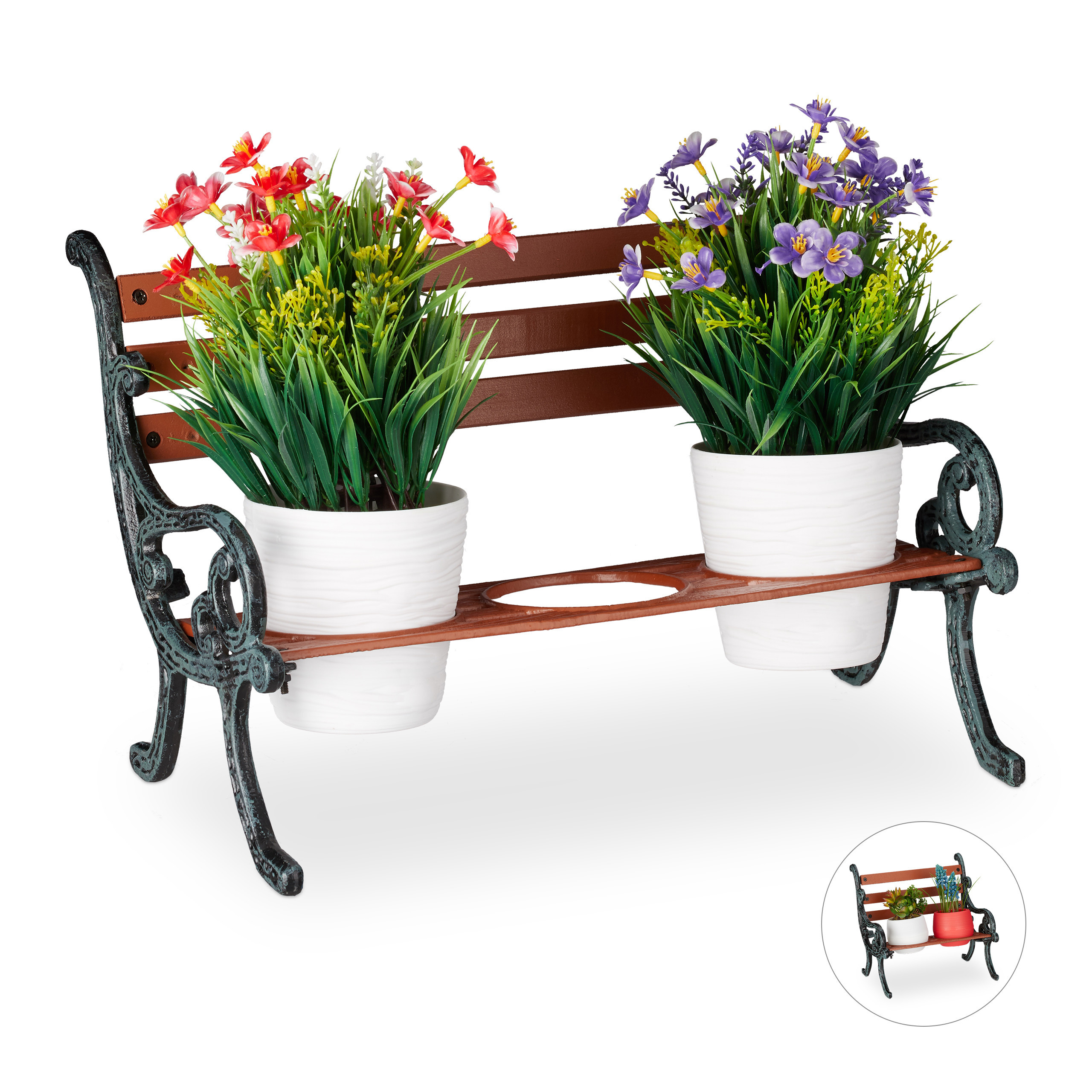 Mini Flower Bench In Brown/gray Green