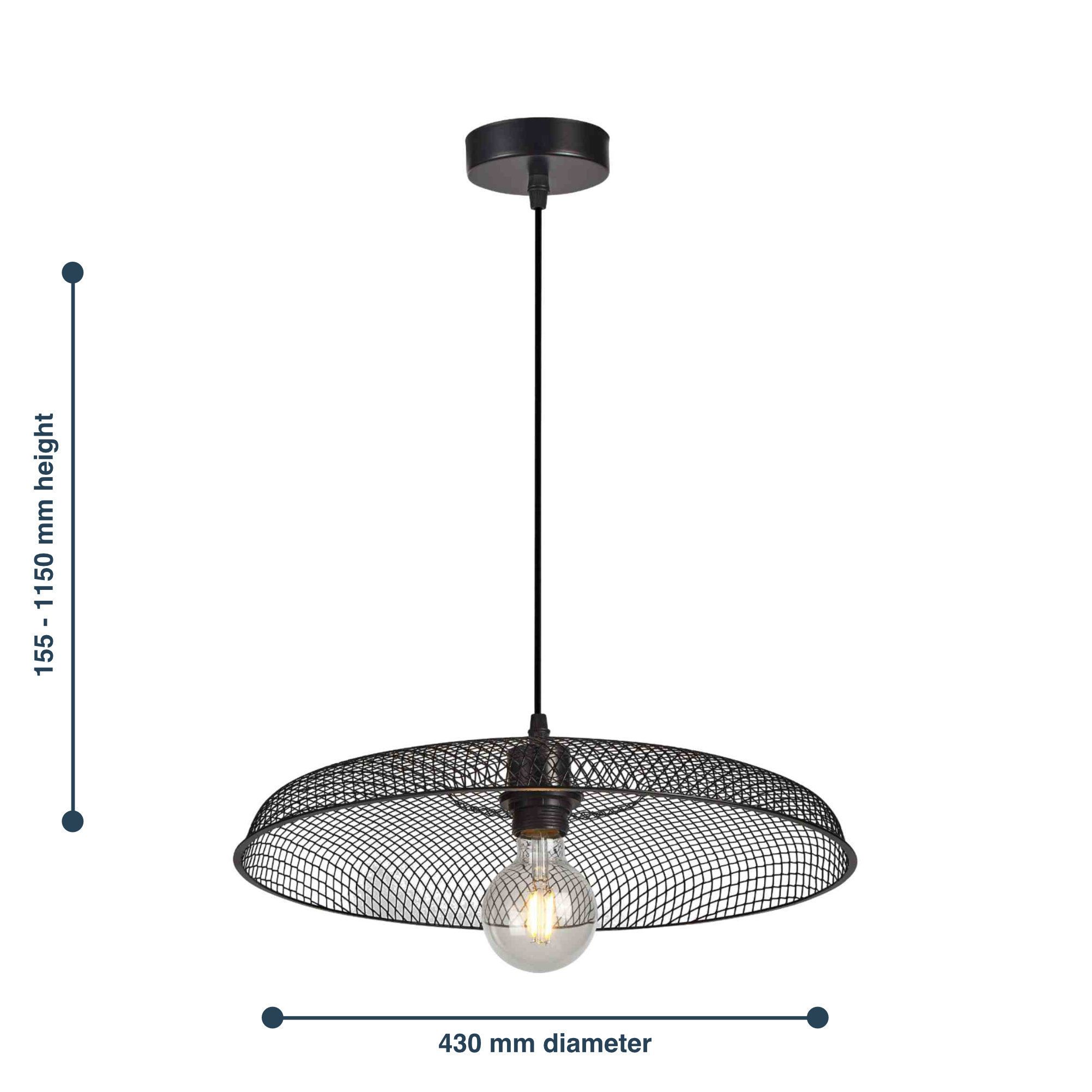 Set of 2 Cassidy Large Black Mesh Ceiling Pendant Lights