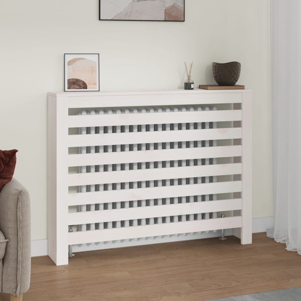 Vidaxl Radiator Cover Slatted Design Heating Cover Radiator Panel Heating Cover Radiator White 108.5x19x84cm Solid Pine Wood