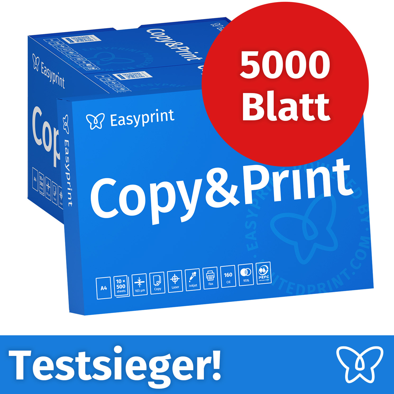 TEMU Easyprint Druckerpapier 5000 Blatt 10 x 500 A4 Premium Hochweiß CIE 160 zertifiziert