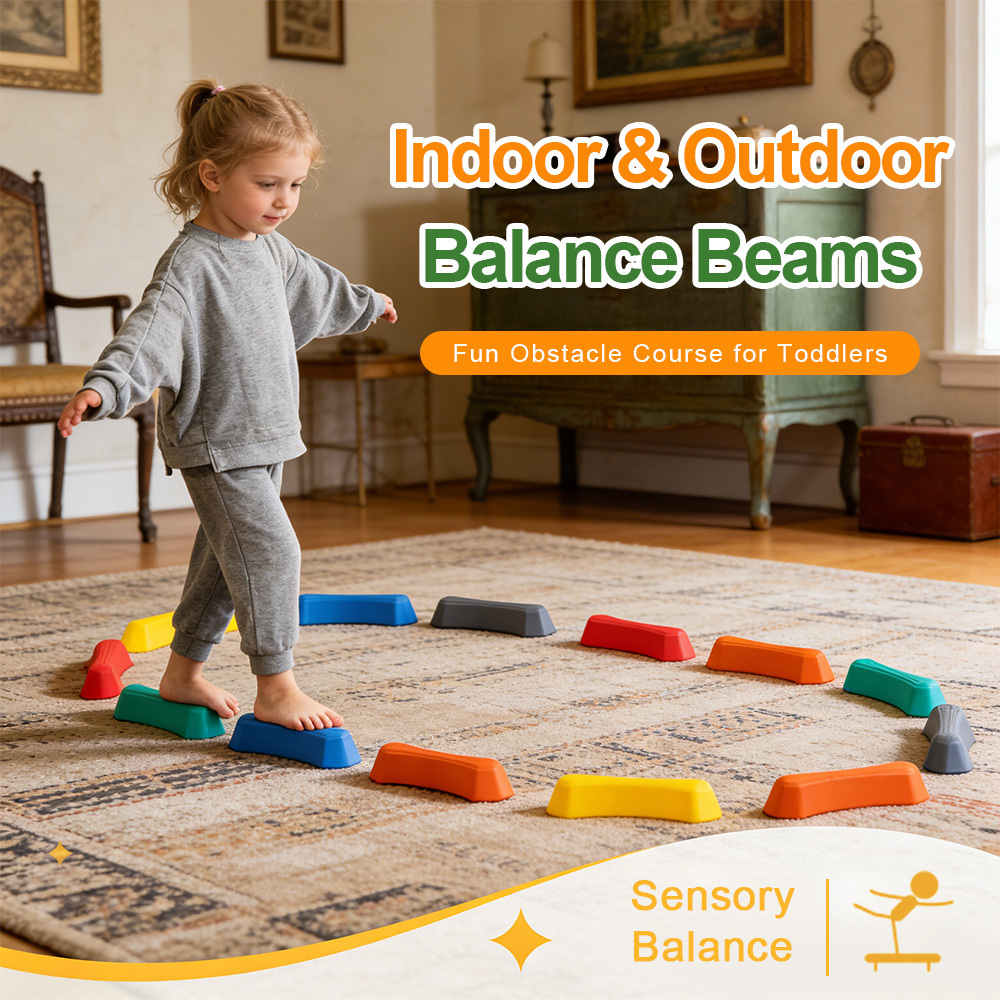 Image of 12 Pieces Kids Stepping Balance Stones, Non‑slip Bottom Sensory Play Toys, Obstacle Set For Indoor And Outdoor Children Activity