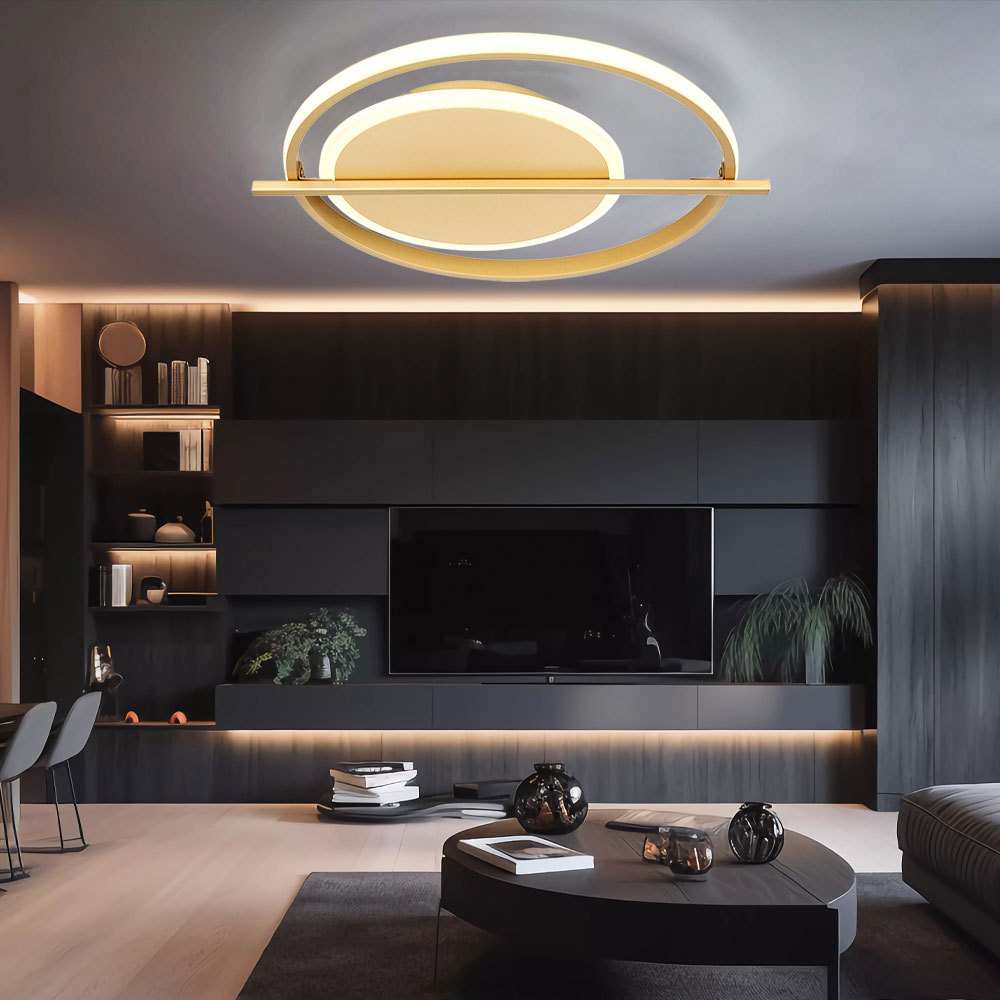 Ceiling Light Lamp, Living Room Lamp, Led Light Fixture, Gold-colored Ceiling Lamp For Bedroom, Aluminum Metal, 1x Led 36w 2800lm 3000k, Lxwxh 40x36x5 Cm