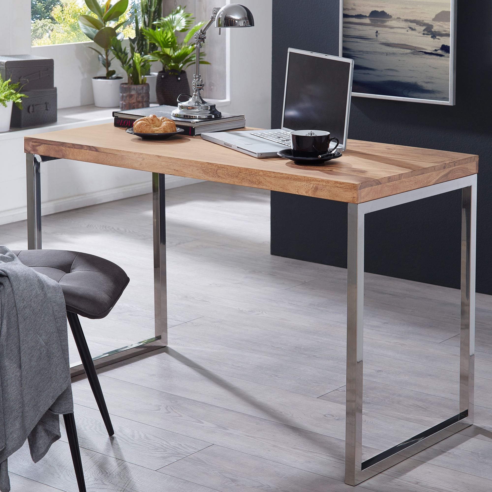 Solid Wood Computer Desk 120 X 60 Cm Laptop Table Country House Console Table With Metal Legs // Acacia