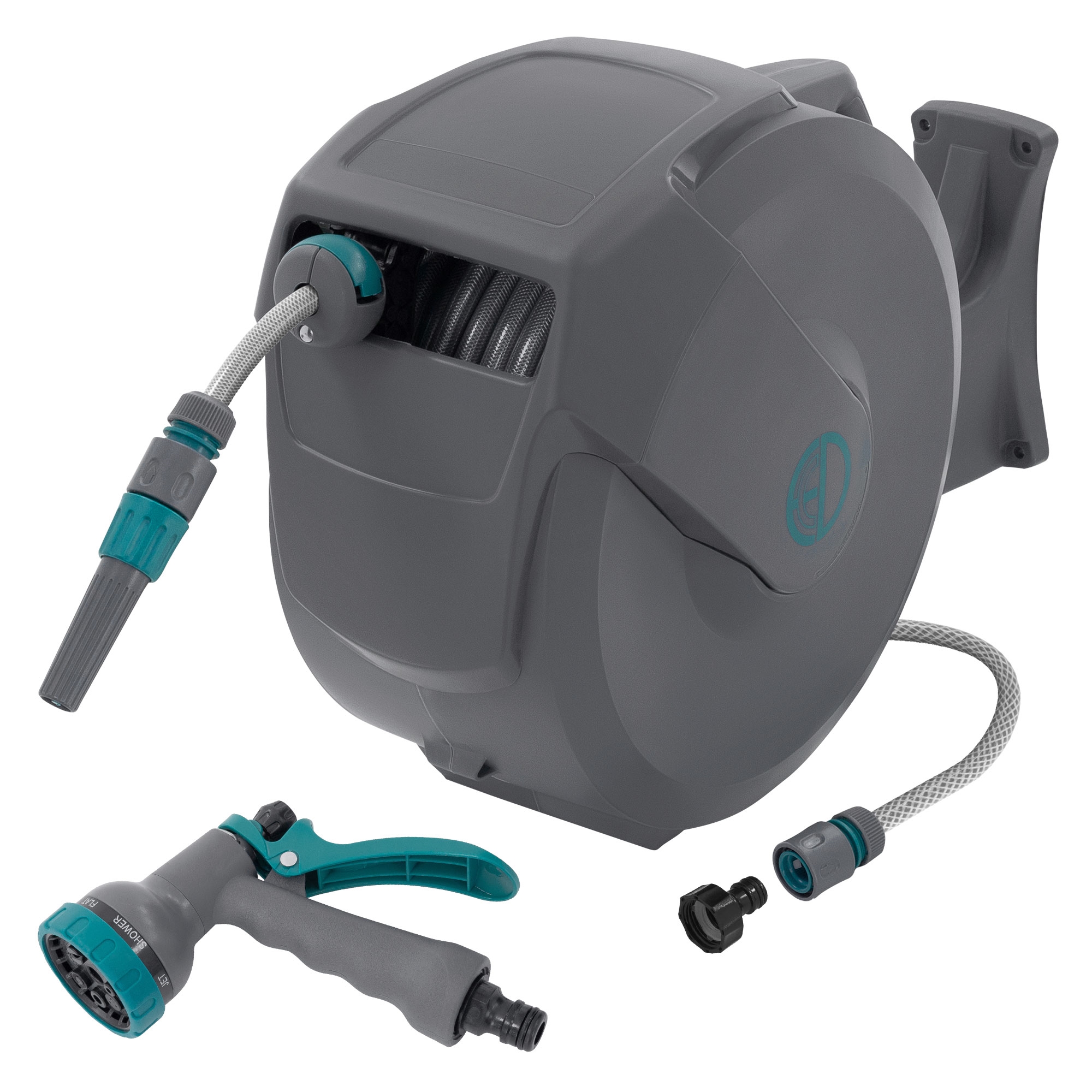 Image of Ecd Germany Hose Reel, Hose Drum, Wall-mounted Hose Box With Arresting Stop And 9 Spray Functions, 180° Swivel, Automatic Water Garden Hose Reel For Wall Mounting