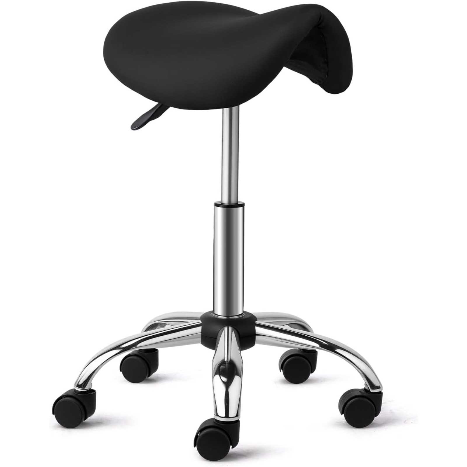 Bonnlo Stool With 360° Wheels, Height-adjustable Stool 48-63cm, Ergonomic Rolling Stool With 150 Kg Load Capacity For Salon/office/bar And Half-pu-leather, Black