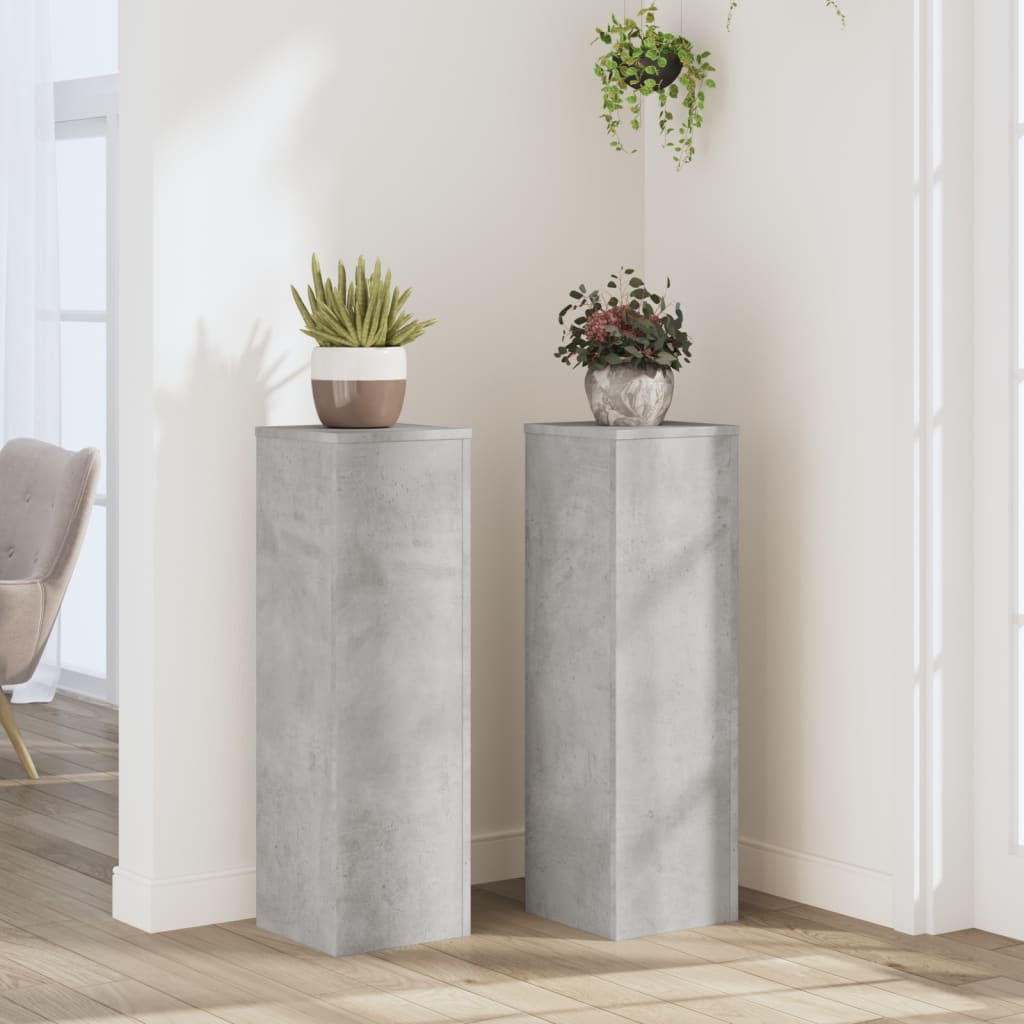 Image of Vidaxl Plant Stands 2pcs., Flower Stands Hollow Construction, Decorative Column Pedestal For Plants Decorative Items, Flower Stools Flower Column, Concrete Gray Wood Material
