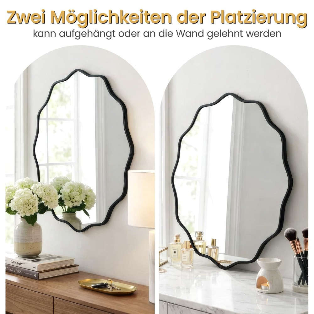 50 Cm, Irregular Round Bathroom Mirror, With Wavy Edges, Wall Mirror For Hanging Or , Decorative Mirror For Bedroom, Bathroom And Hallway.