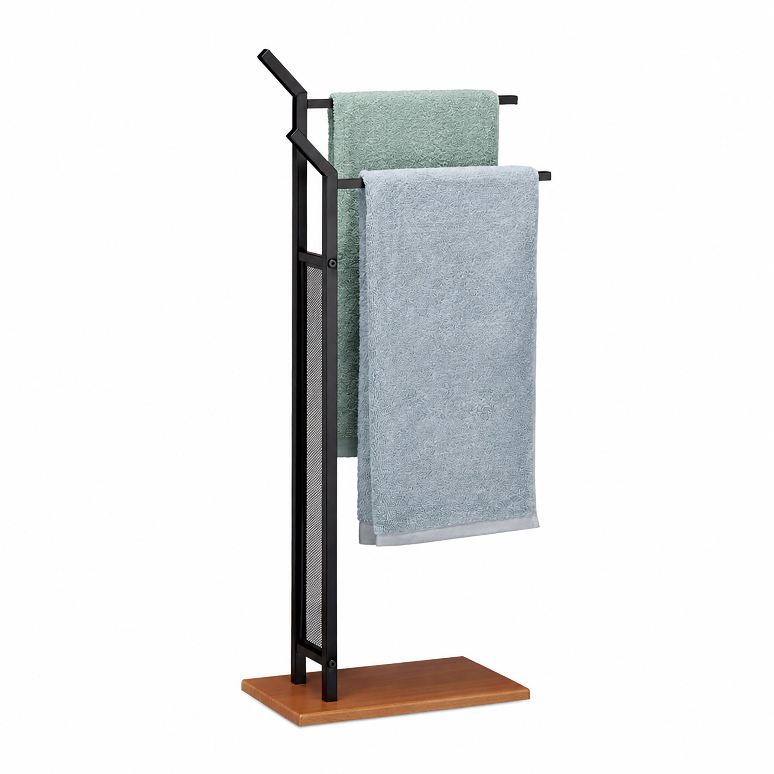 TEMU Portasciugamani 2 aste, da terra, 88 x 40 x 20 cm, ferro e MDF, con legno, senza foratura, per bagno, toilette degli ospiti , porta asciugamani