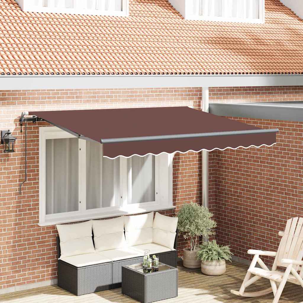 Image of Vidaxl Electric Awning In Brown And With Aluminum Frame, Polyester, 3.5 X 2 M, Uv-resistant, With Adjustable Armrests, Wall-mounted, For Outdoor Area, Patio Deck, Shade System And Sun Protection.