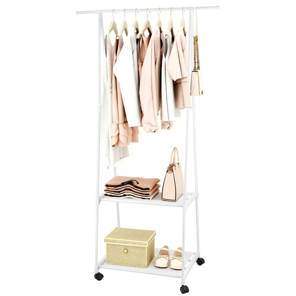 166x44x55cm Triangular Freestanding Floor Coat Rack With Wheels, Simple Clothes Rack, Garment Rack With Rod And Shelf With Shoe Storage, Household Storage For Hanging Clothes In The Bedroom