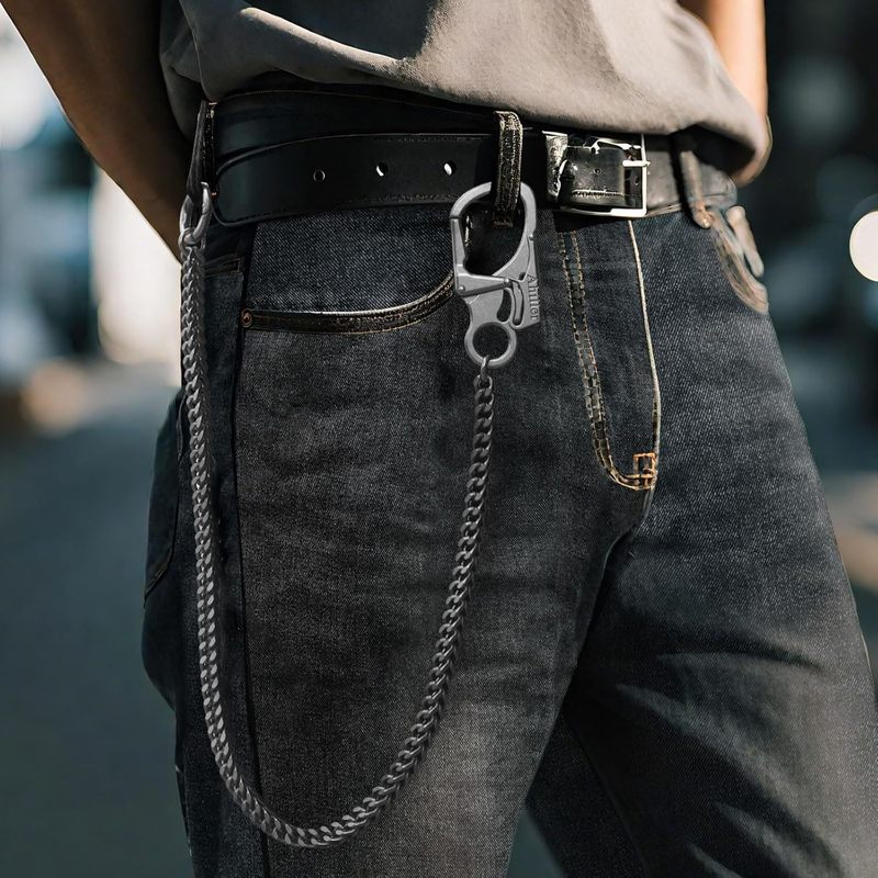 Stainless Steel Hip Chain with Metal Snap Hook and Double Clasp for Trousers, Key Ring, Wallet Chain - Fashionable Accessory for Men and Women