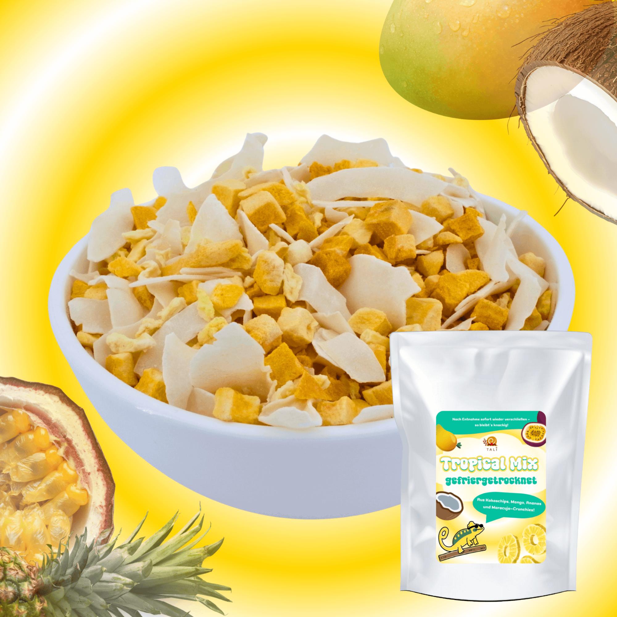 E-shop TALI Tropical Mix 200 g – Exotischer Fruchtmix mit Kokos, Mango, Ananas & Maracuja – Knuspriges Topping