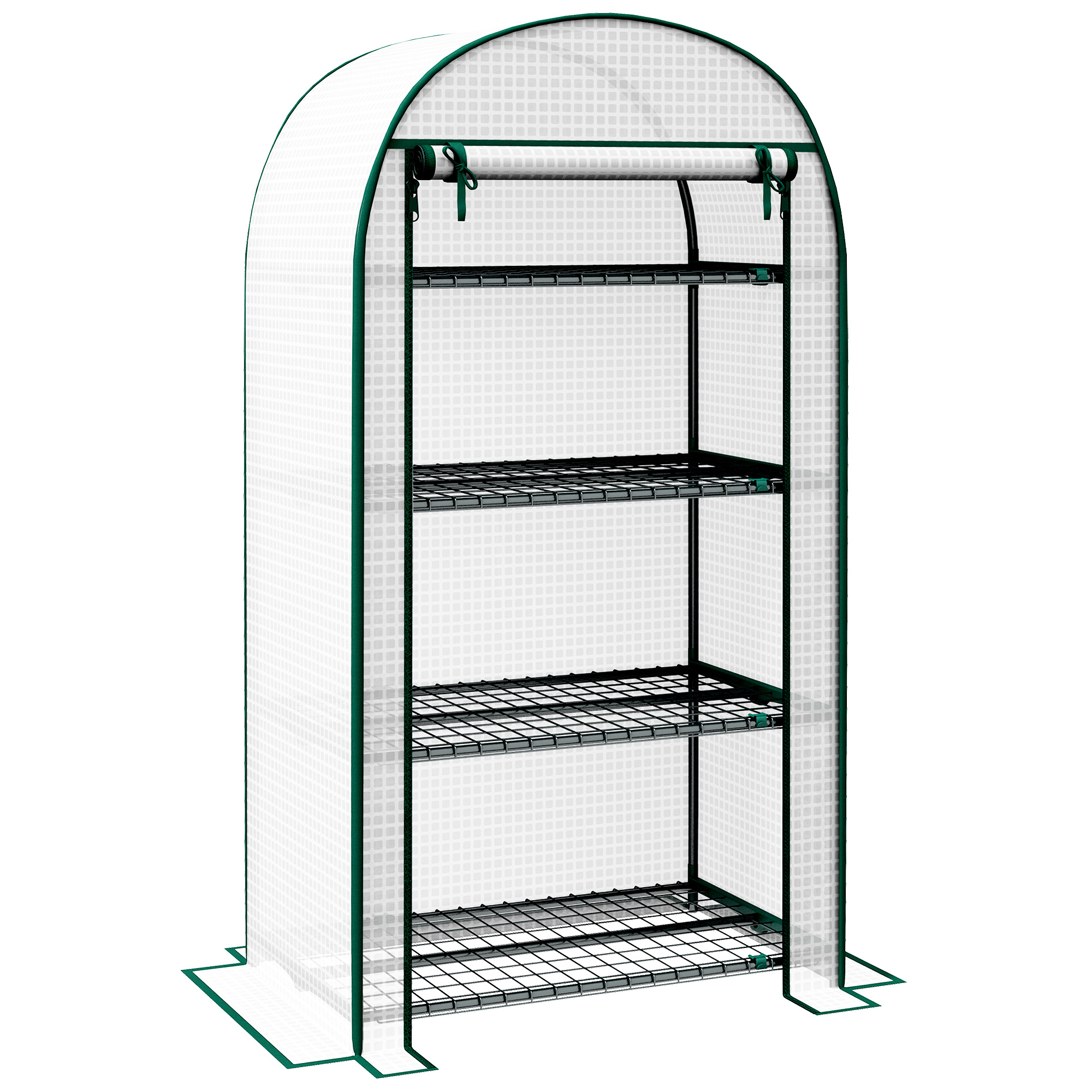 Image of Outsunny Uv-resistant Garden Greenhouse, Balcony Greenhouse With Roll-up Door, 4 Metal Shelves, Pe Cover, 80 X 50 X 160 Cm, White