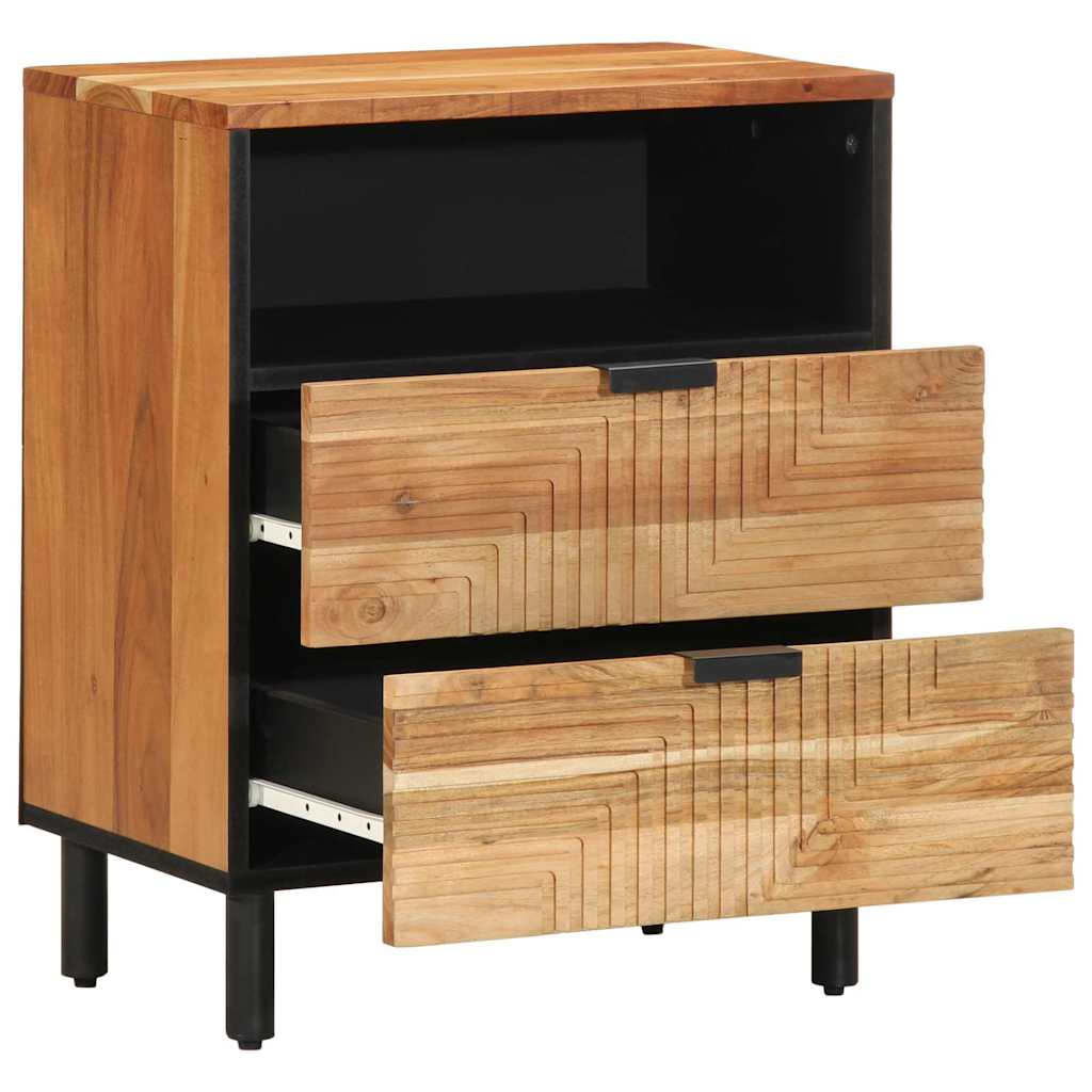 Vidaxl Nightstand Brown 50 X 33 X 62 Cm Solid Wood Acacia, Rustic Nightstand, Solid Wood, Compact Organizer For Bedroom, Stylish Storage In Beige