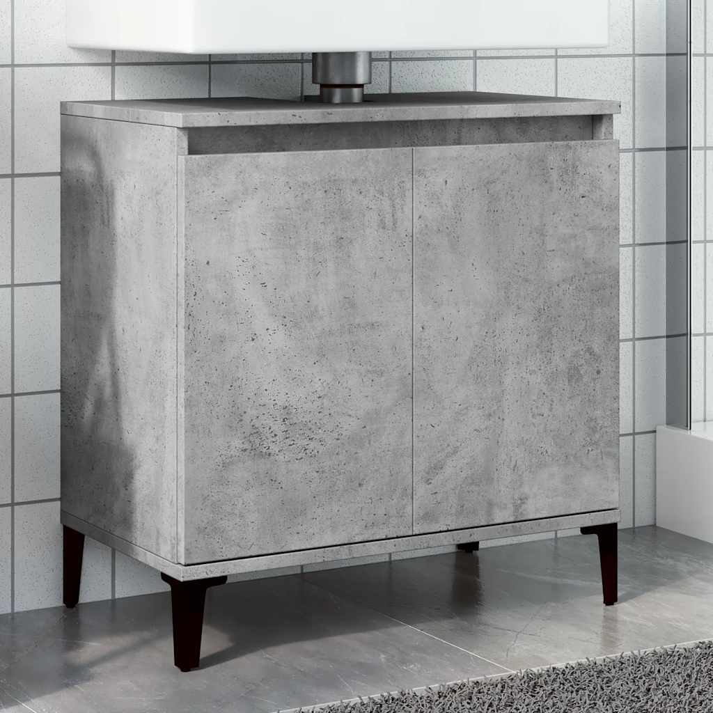 Image of Vidaxl Bathroom Sink Cabinet, Washbasin Cabinet With Storage, Metal Leg Cabinet For Bathroom, Bathroom Cabinet, Concrete Grey Wood