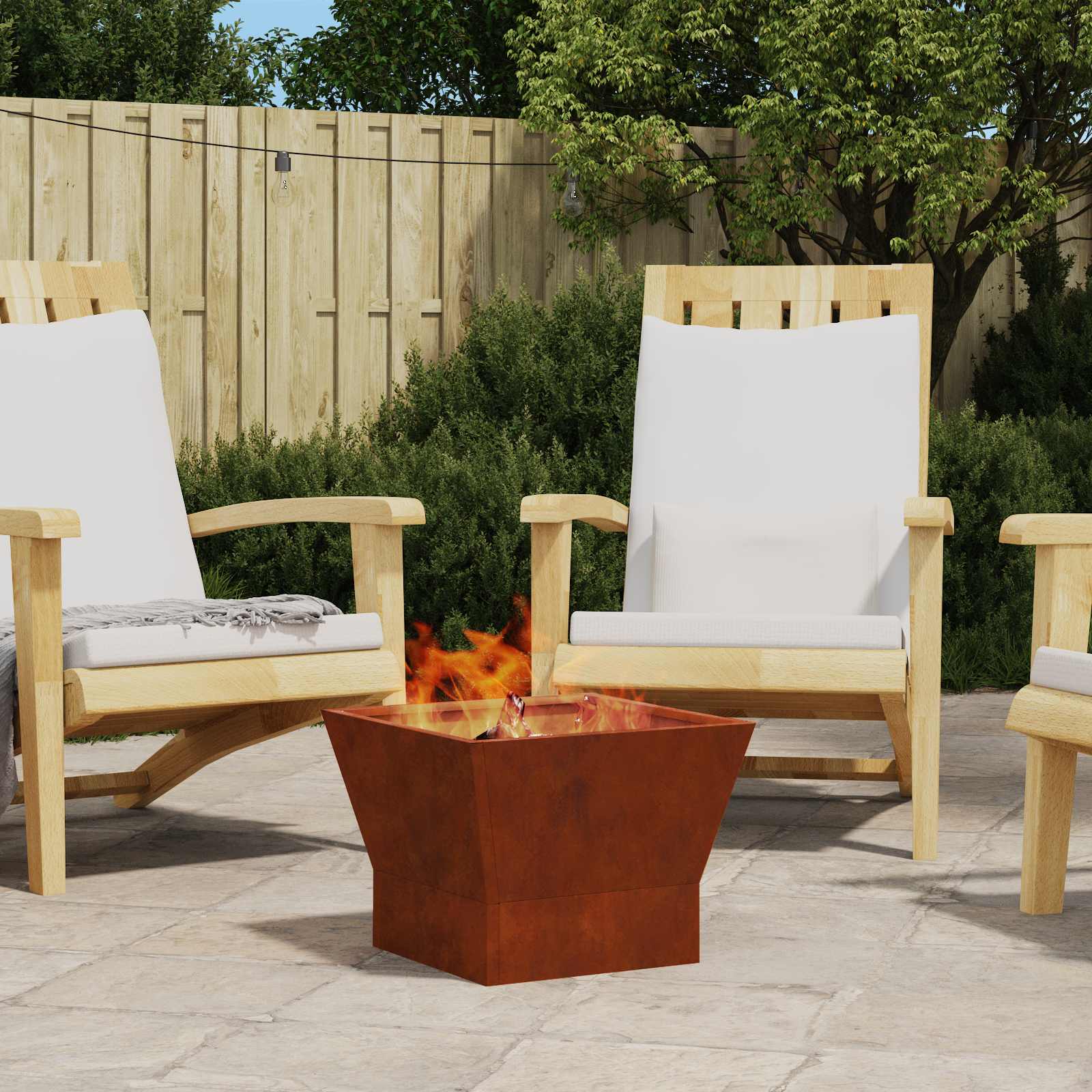 Image of Fire Pit With Rust Finish, 40 X 40 X 35 Cm, Weather-resistant Steel, For Garden And Terrace, Modern Fire Table, Sturdy Steel Stove, Square Design, For Cozy Evenings
