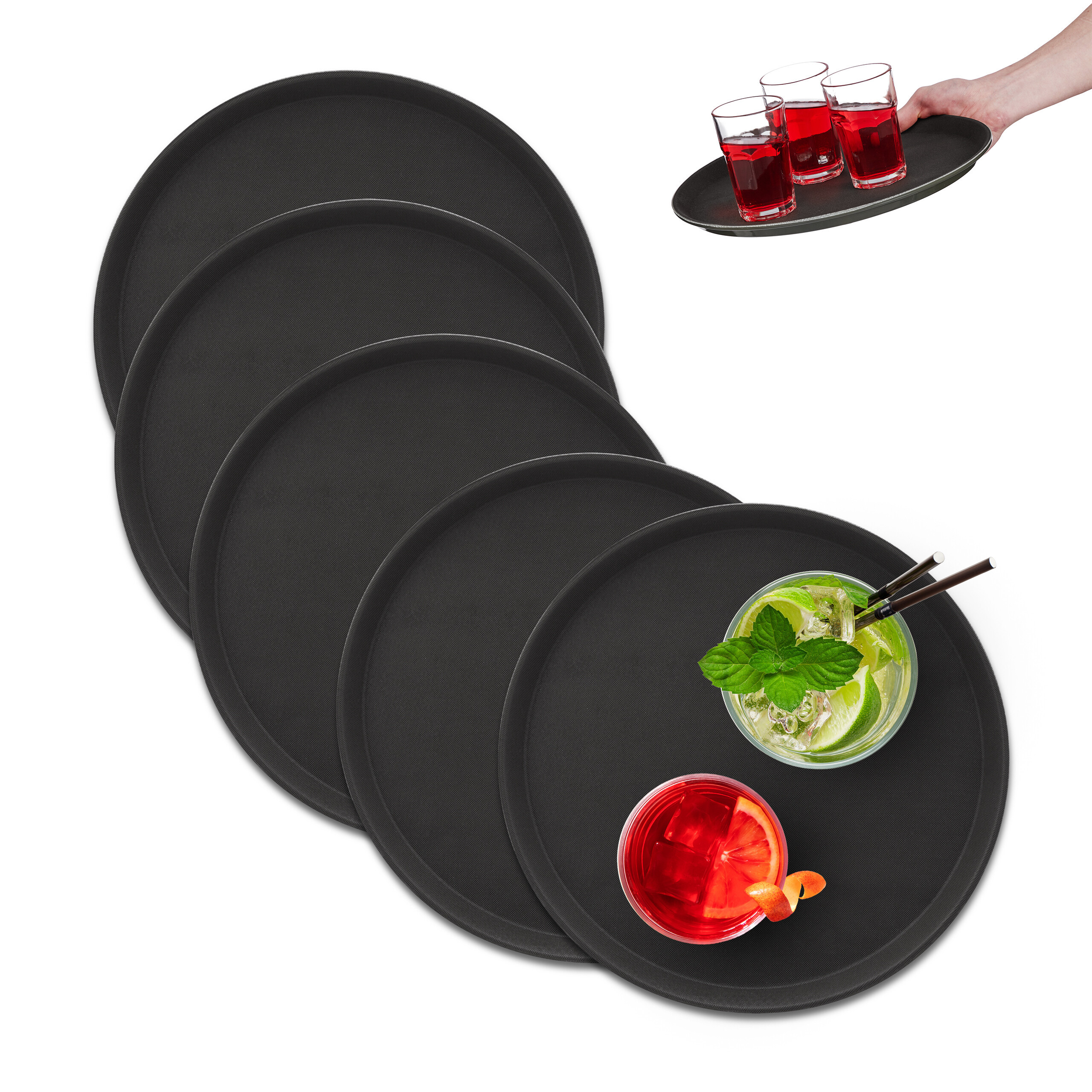 5-piece Serving Tray Set In Black - Ø 35 Cm