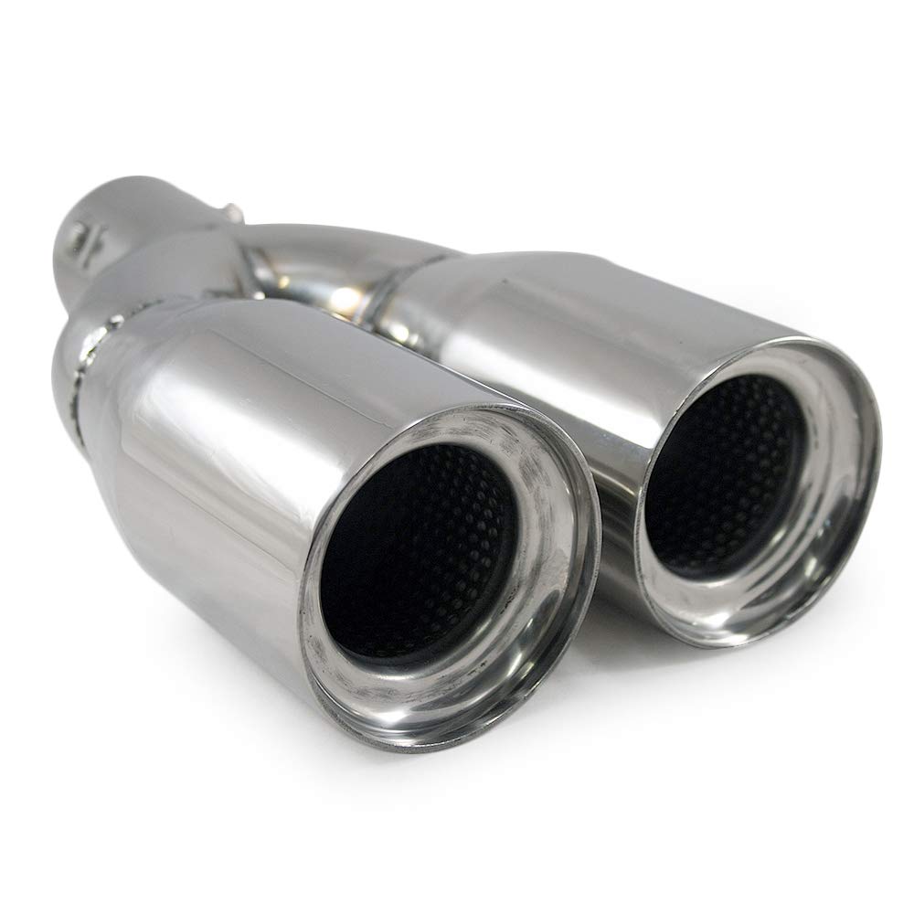 Image of Universal Exhaust Tip Dual Pipe Stainless Tailpipe Trim Exhaust Pipe Tuning Sound Pipe Sport Round Chrome