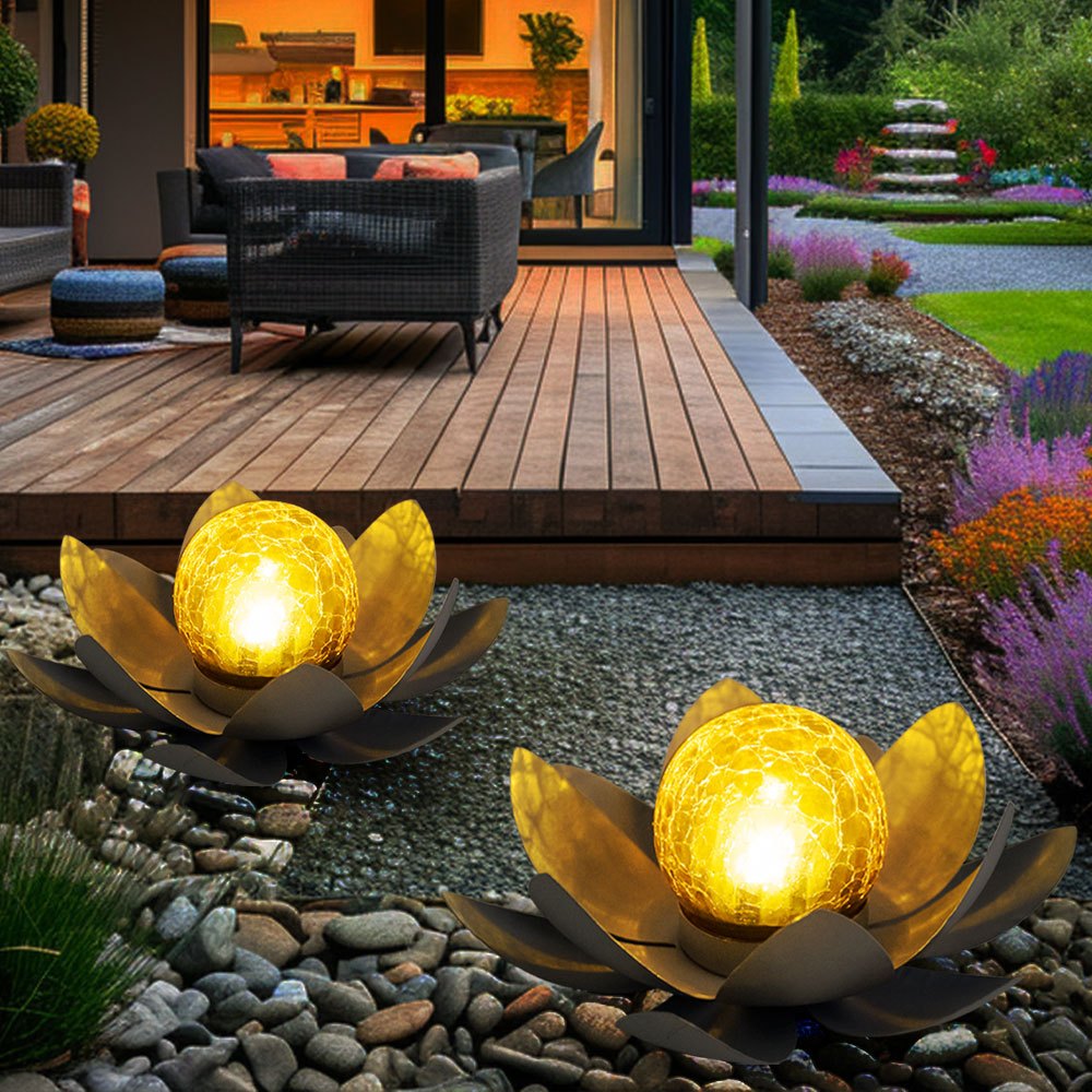 Image of Led Solar Outdoor Lamp Lotus Flower Garden Lighting Water Lily Design Luminaires 25 Cm