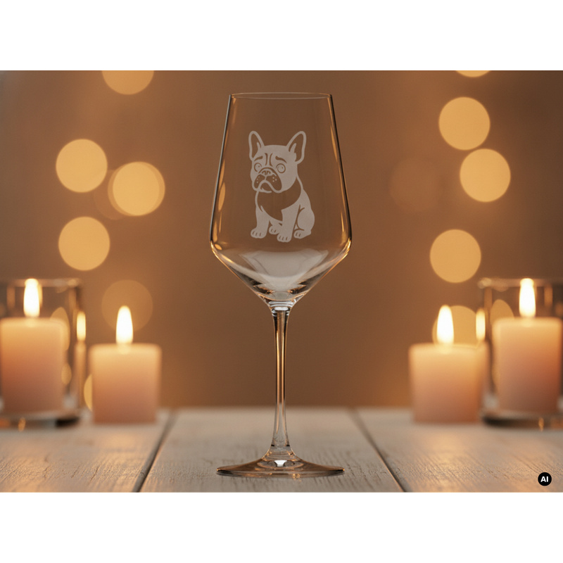 Image of Wine Glass With French Bulldog Engraving 350ml - Birthday Gift For Dog Lovers From