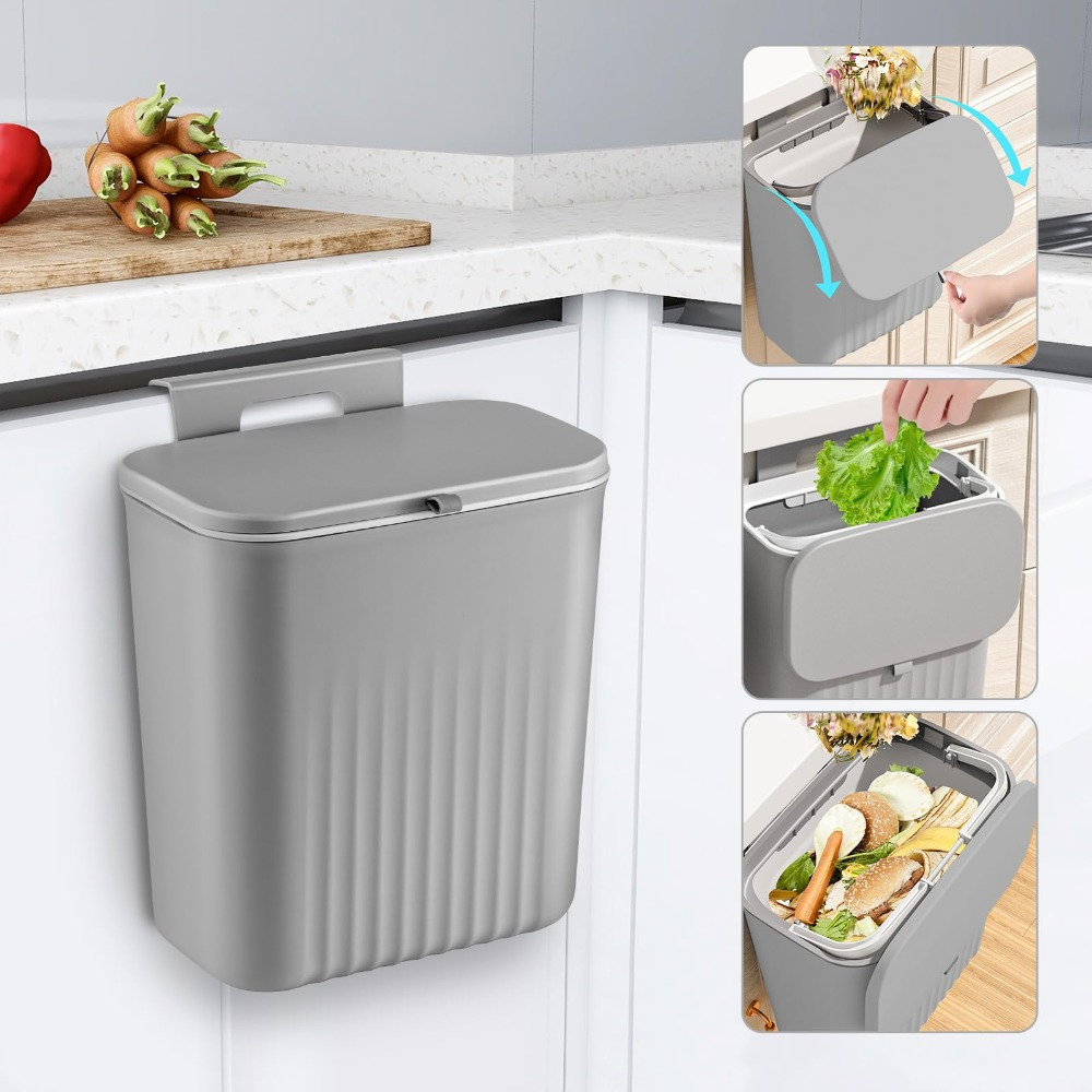 9l Kitchen Compost Bin – Hanging Trash Can With Lid, Kitchen Waste Bin For Hanging Or Sticking, Camping Trash Can For Motorhome, Bathroom & Bedroom
