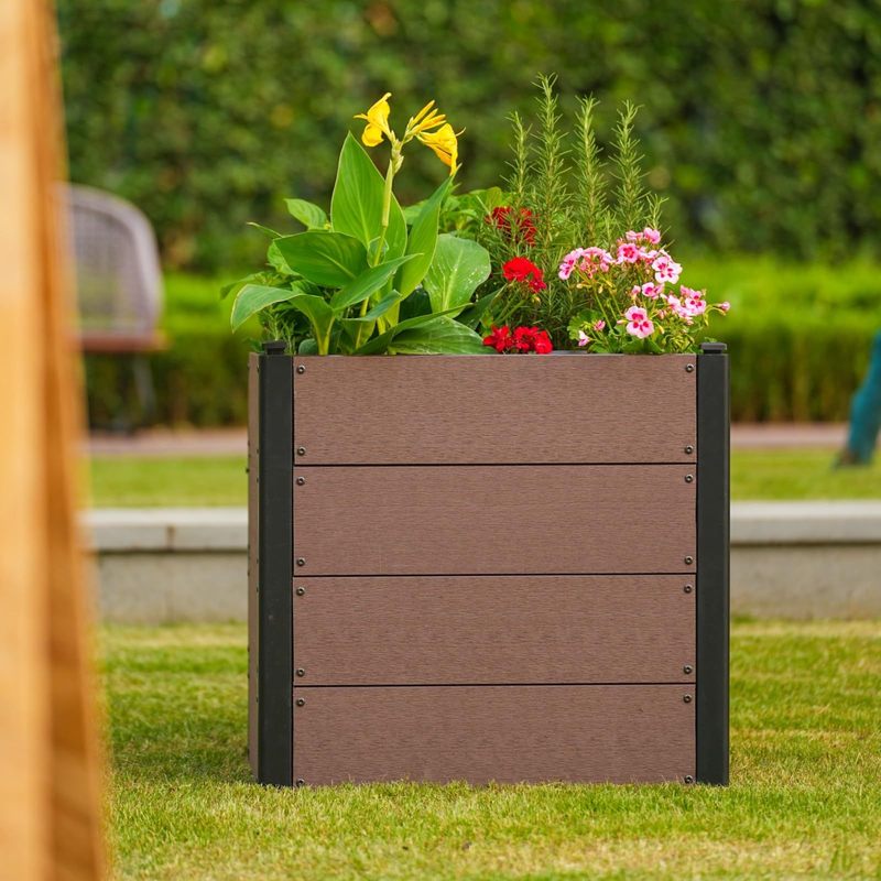 Image of Raised Garden Bed, 64 X 60cm Durable Outdoor Planter Box, Planter Garden Boxes Outdoor, Open Base Design, For Plants Flowers Herbs Vegetables, Easy Assembly