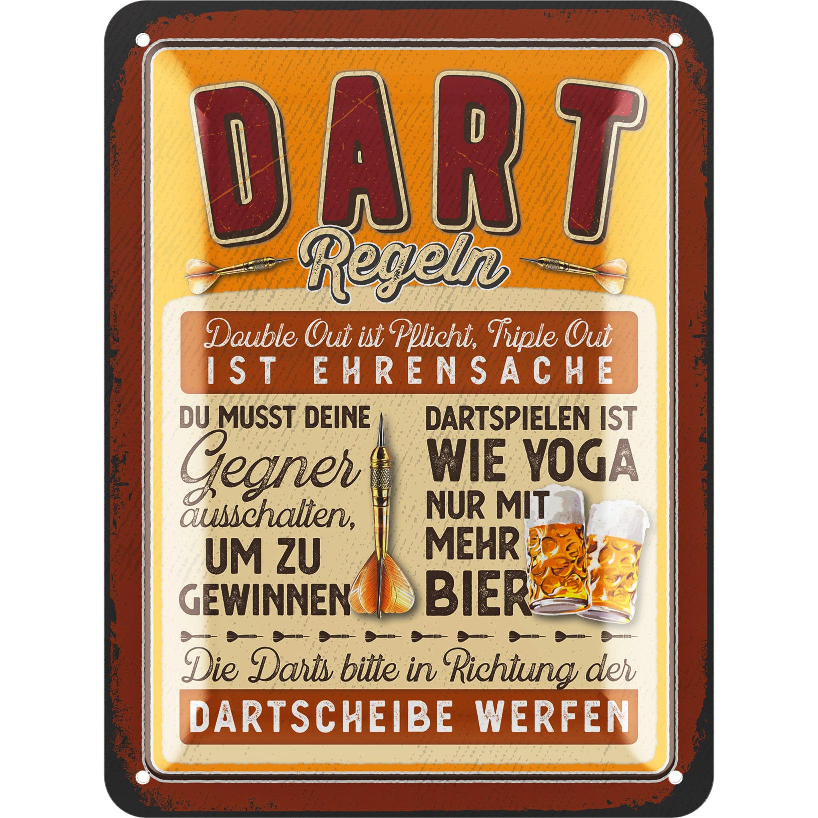 E-shop Retro Blechschild DART Regeln - Bar und Partykeller Dekoration, Deko, lustiges Geschenk für Männer, vintage Metallschild mit Stanzung und
