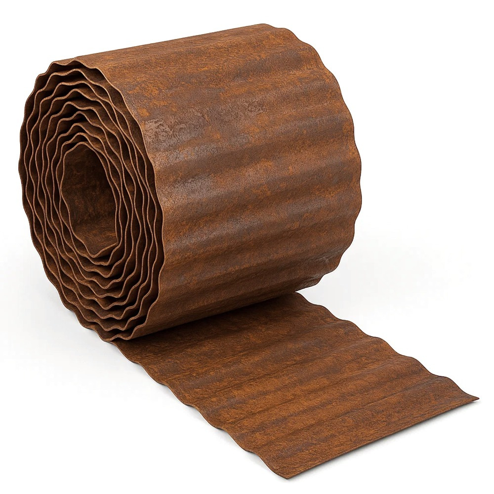 Image of Wavy Corten Steel Lawn Edging, 6 M And , Bed Border, 15 Cm High, , Rust Look, Includes Installation Gloves