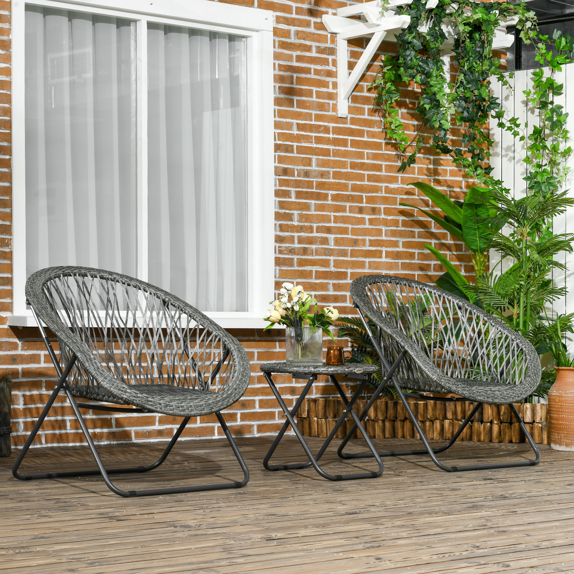 Image of Outsunny Garden Furniture Set 3-piece, Folding Garden Set With Coffee Table, 2 Chairs, Balcony Furniture Set With Cushions, Garden Seating Group For Balcony, Terrace, Gray, Patio Furniture