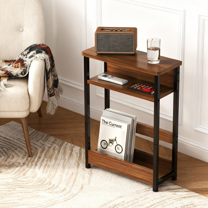 TEMU 3-tier Slim Side Table, Narrow End Table, Metal Frame , Space Saving Sturdy Durable, Storage Shelves Magazine Rack Adjustable Feet, Christmas
