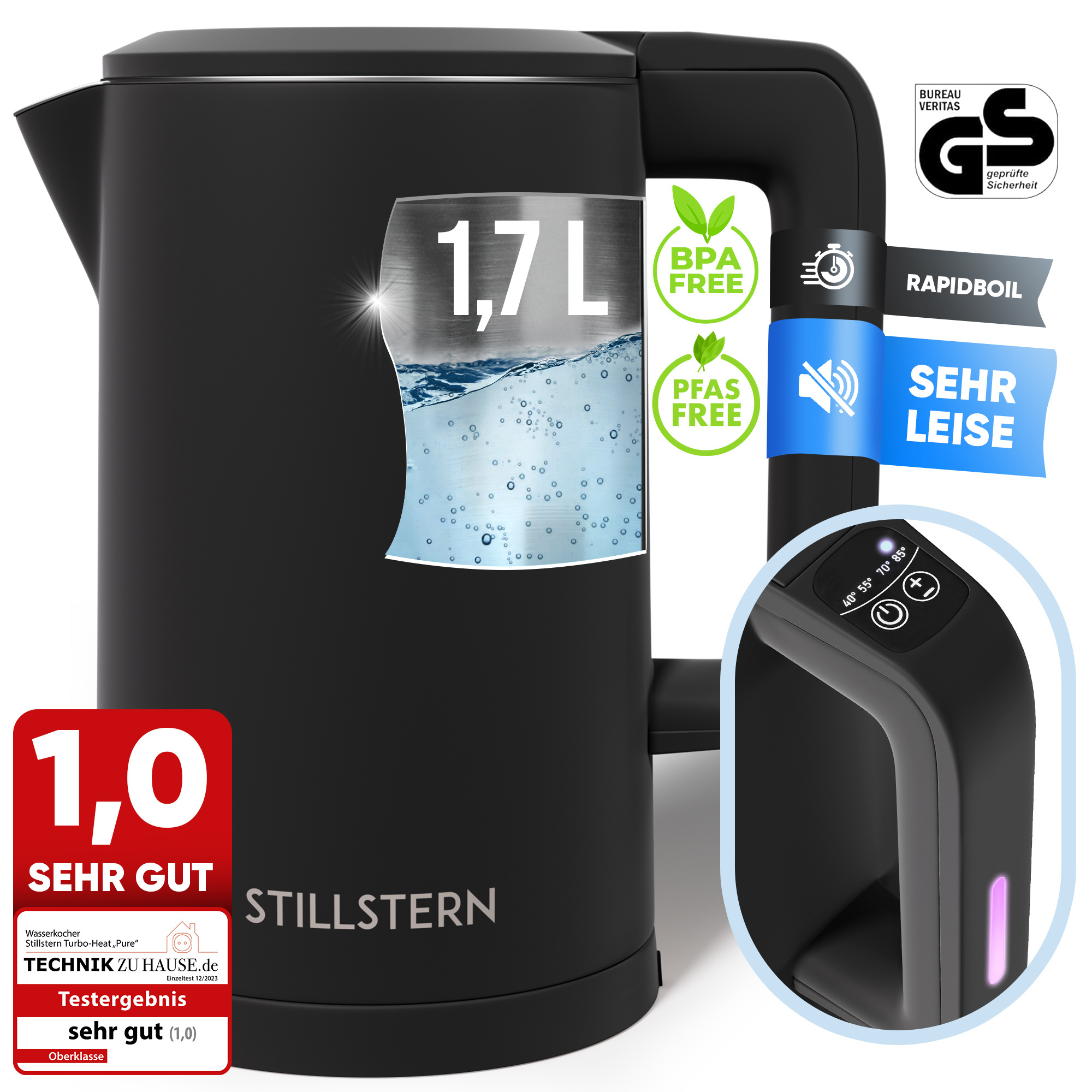 Image of Electric Kettle With Temperature Control [ & Ptfe Free, 1.7l, 2200w, 40-55-70-85-100°c, Stainless Steel Filter], 12-hour , Precision Pour Spout, Fast Heating, Tea Kettle