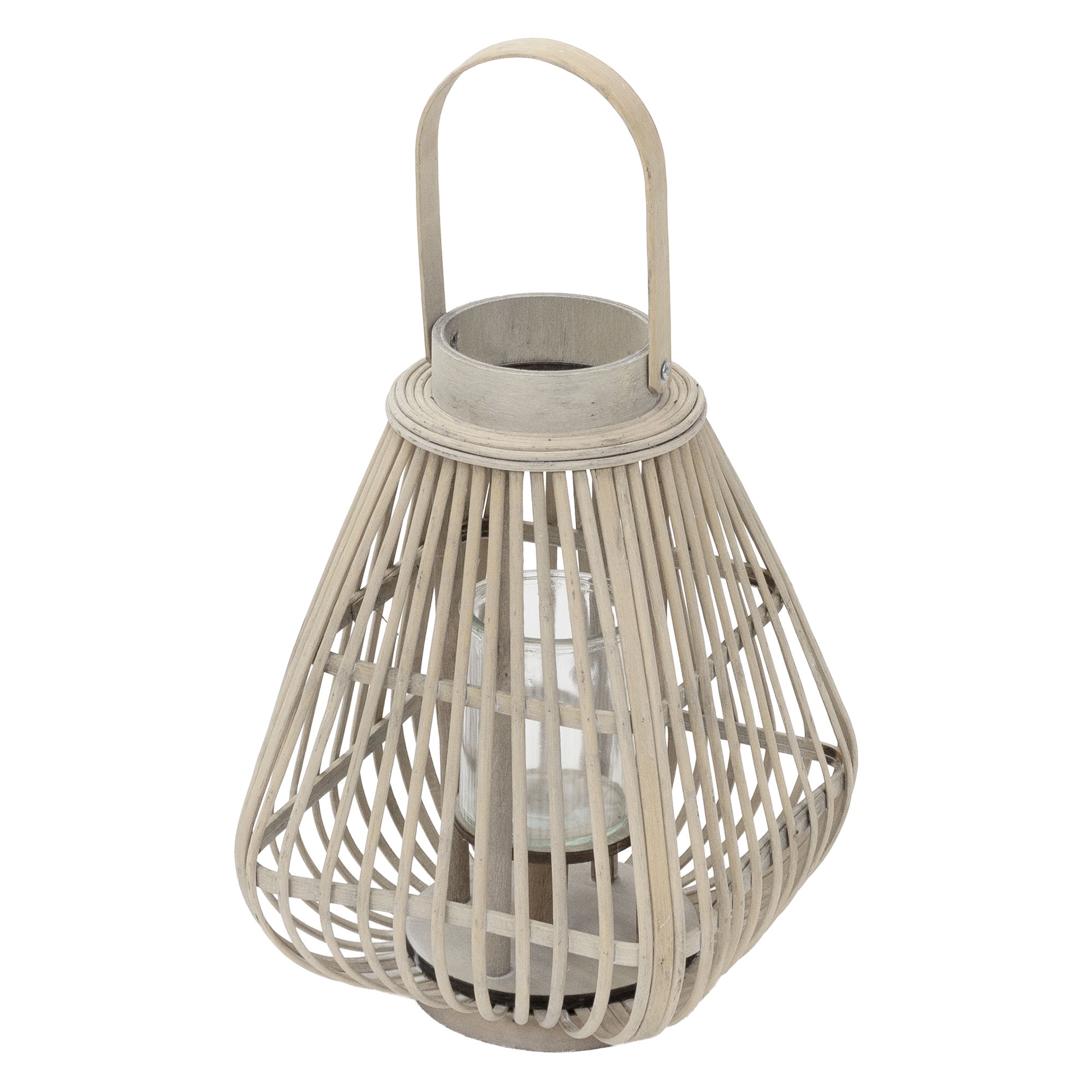 Image of Ecd Germany Bamboo Lantern, , , Garden Lantern With Handle & Glass Insert, Boho Bamboo Lantern, Candle Holder , Indoor/outdoor, Decorative Lantern For Terrace Balcony & Living Room
