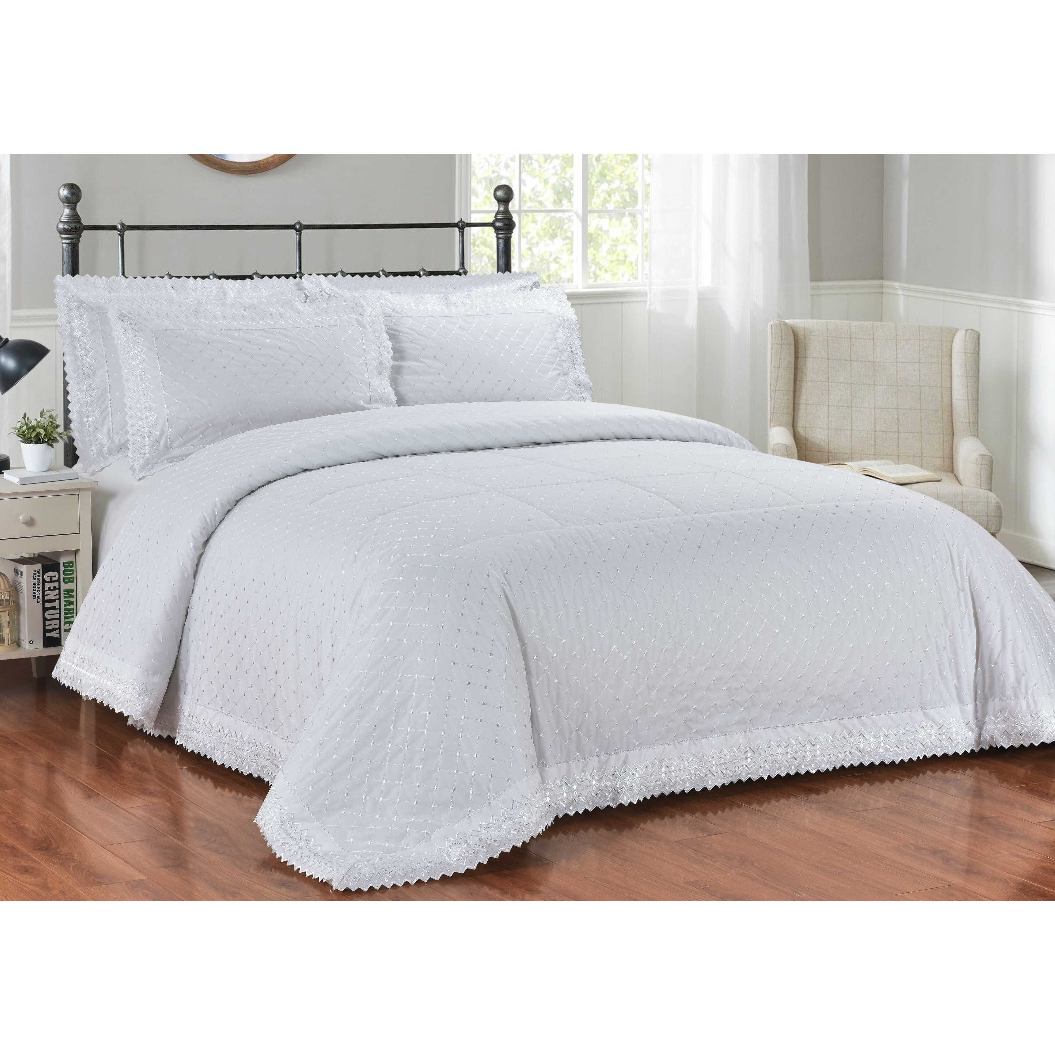 TEMU Serenity Broderie Anglaise Lace Trim Luxury Duvet Cover Set With Pillowcase | In 2 Colours & 4 Sizes | Breathable, Wrinkle Resistant & Machine