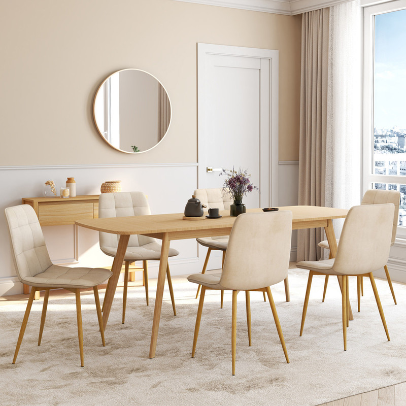 TEMU Lot de 6 chaises MILA en velours beige et pieds pour salle à manger