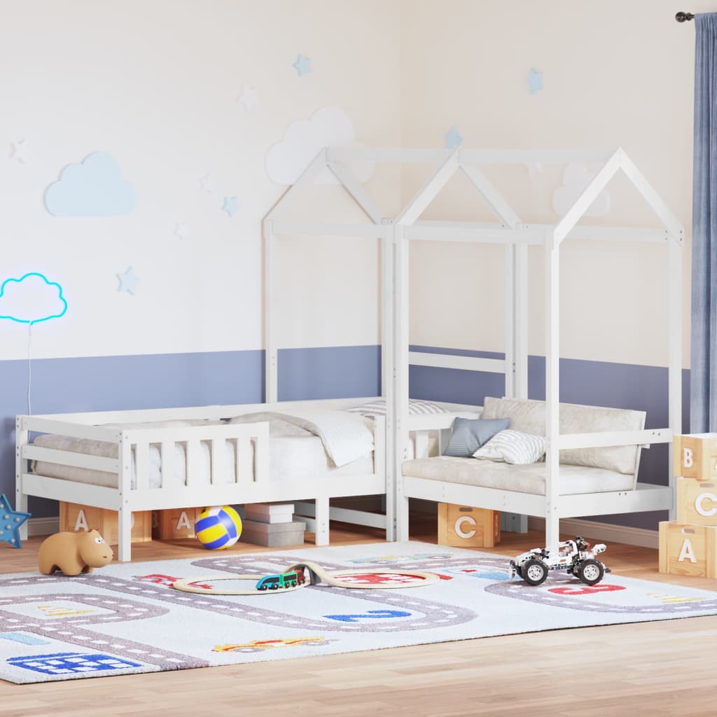 Furniture set, Bed and Bench Set with Roof without Mattress White 80x200 cm
