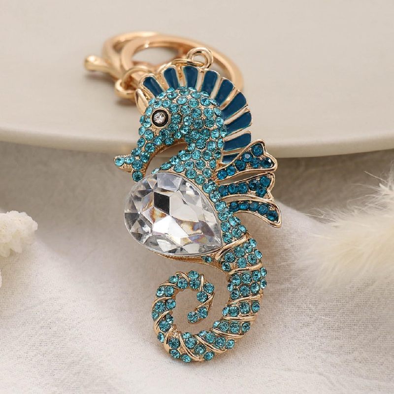 Seahorse Keychain with Rhinestones, Alloy Beach Summer Holiday Keychain for Women, Decorative Bag Charm, Car Key Holder