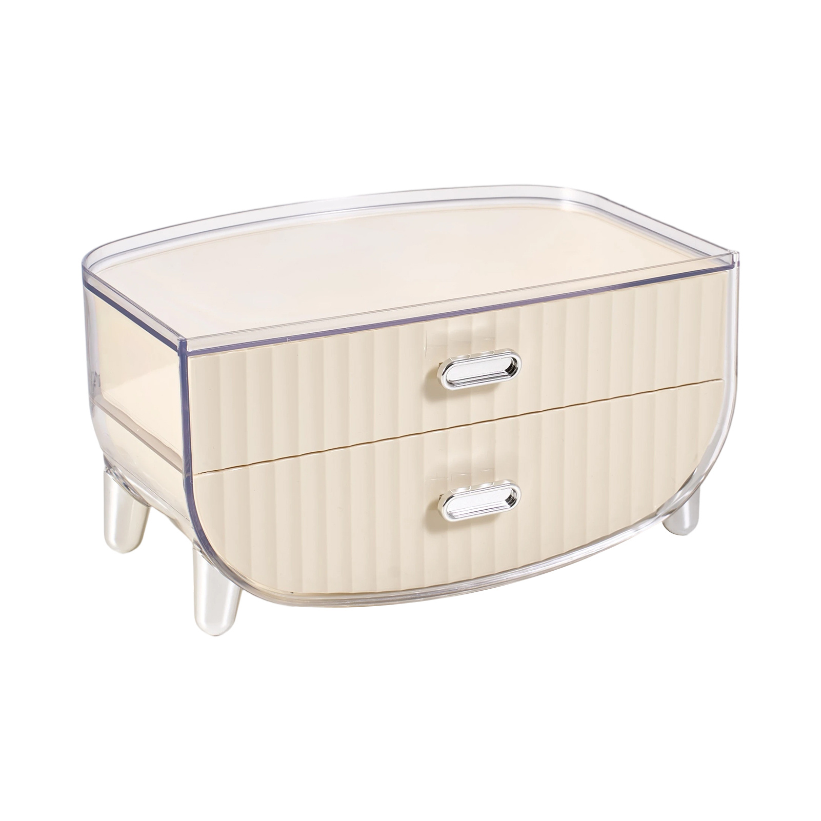 Vanity Countertop Cream Makeup Organiser with Drawer
