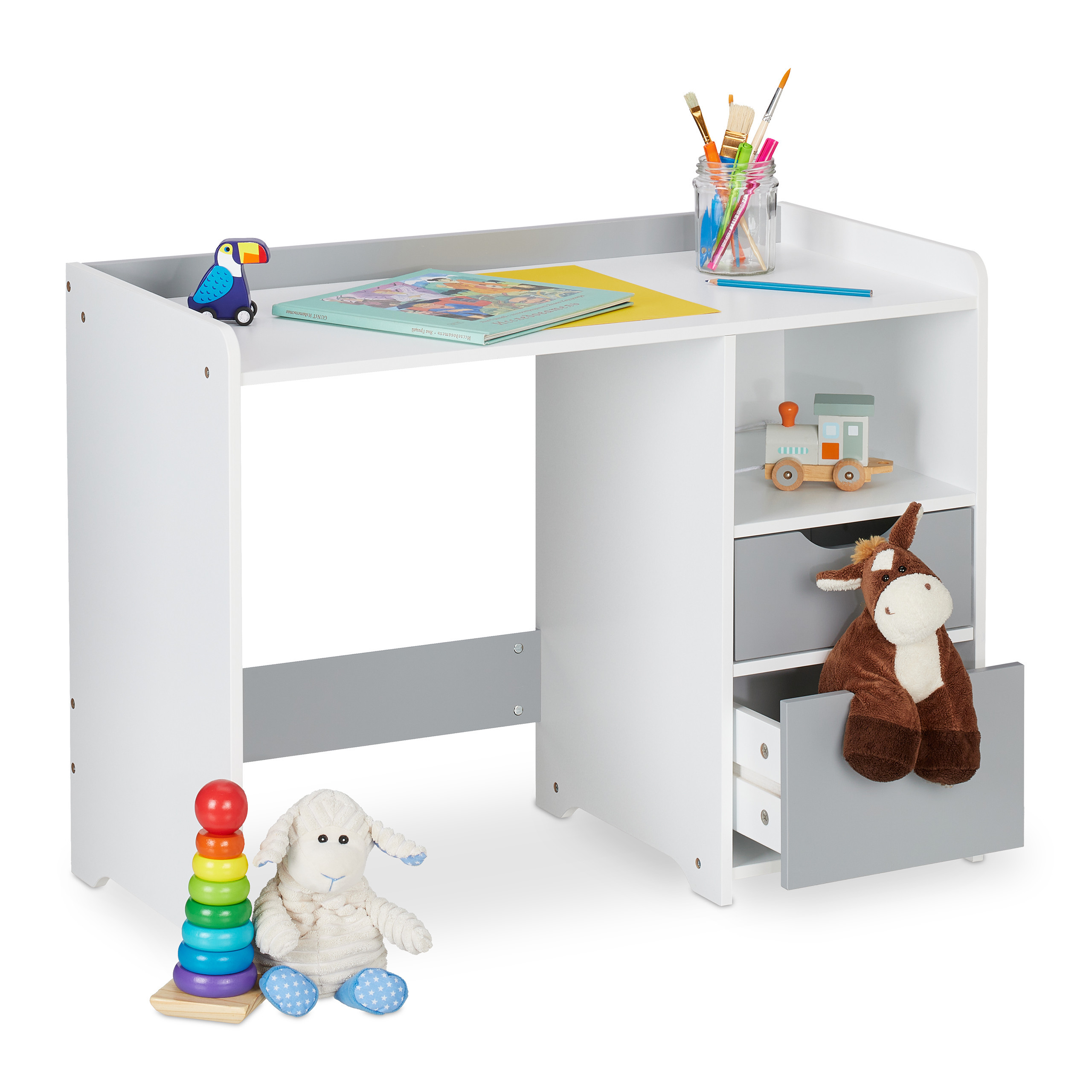 Children's Desk In White/gray - (w)80 X (h)60 X (d)38 Cm