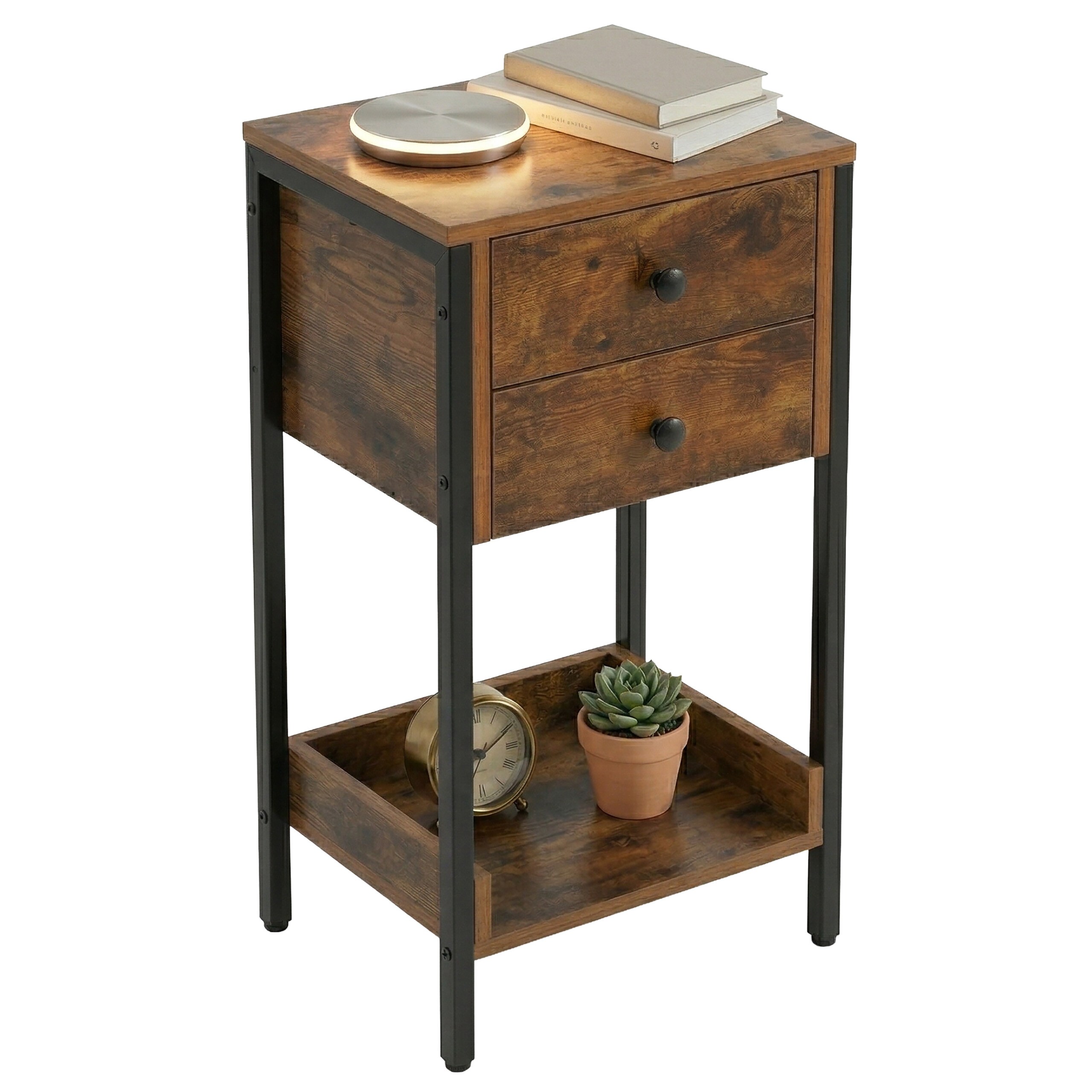 Side Table With 2 Drawers In Brown/black - (w)38 X (h)69.5 X (d)28 Cm